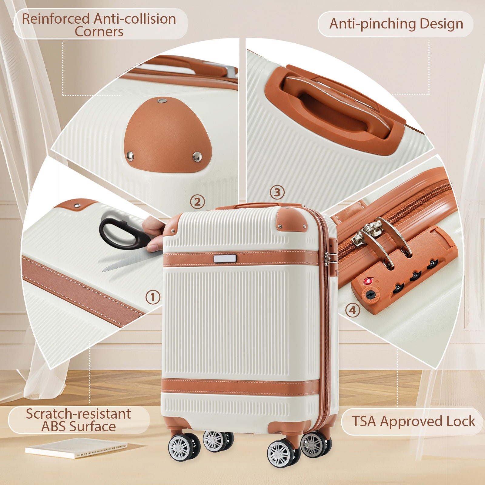 Hardshell Luggage Sets 3 Piece Carry On Suitcase Double Spinner Wheels With Tsa Lock