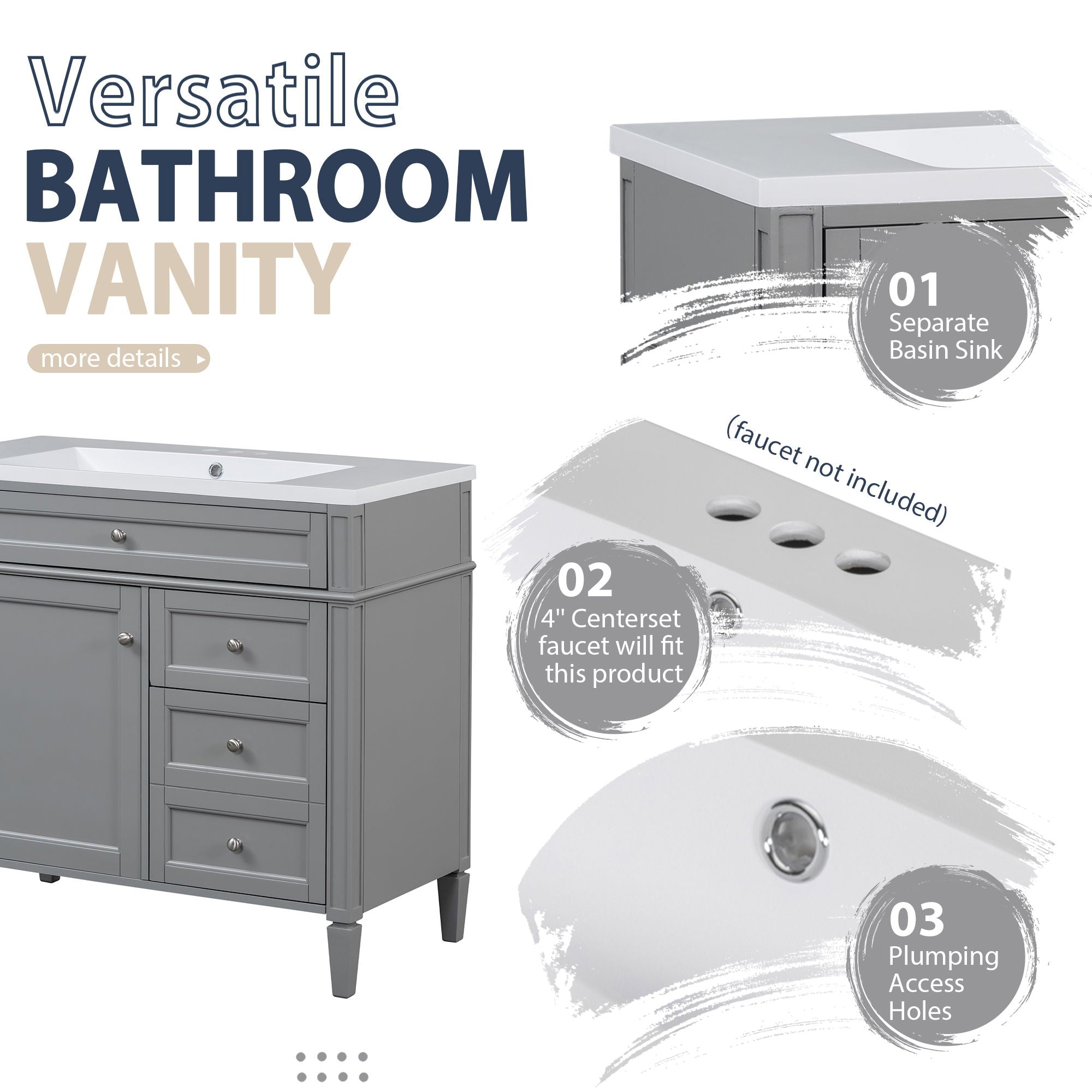 Bathroom Vanity With Top Sink, Storage Cabinet With Mirror, 2 Doors, 3 Drawers, 6 Open Shelves