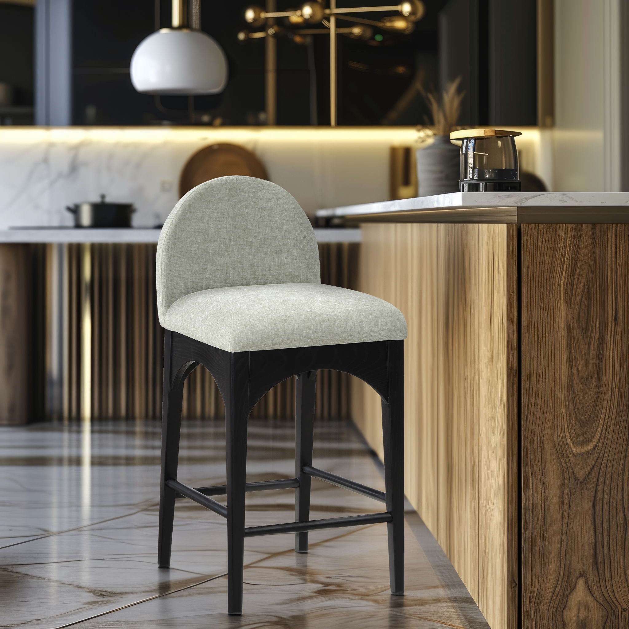 Waldorf - Chenille Stool With Black Legs