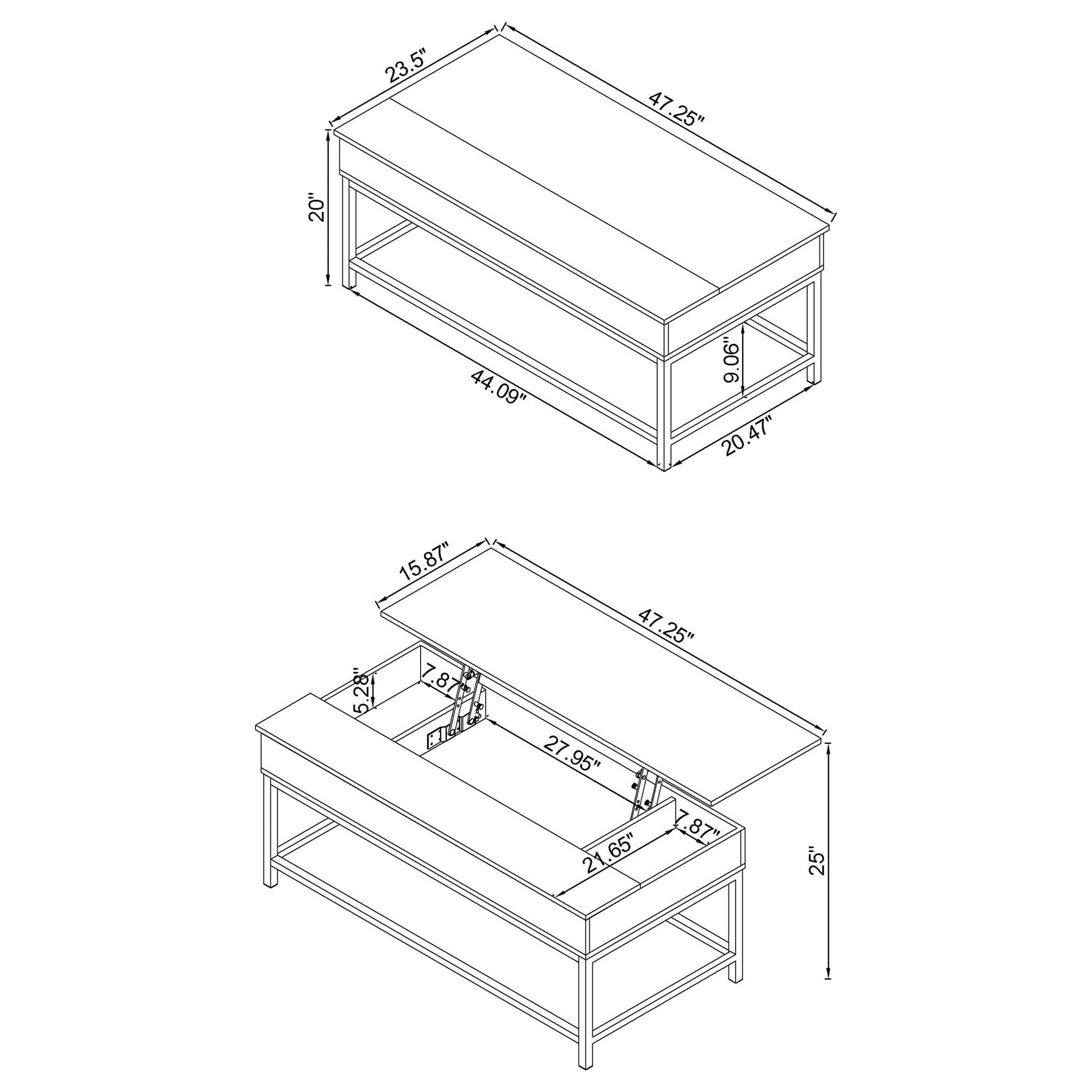 Walton - 2 Piece Coffee And End Table Set With Lift Top Design - Brown Oak