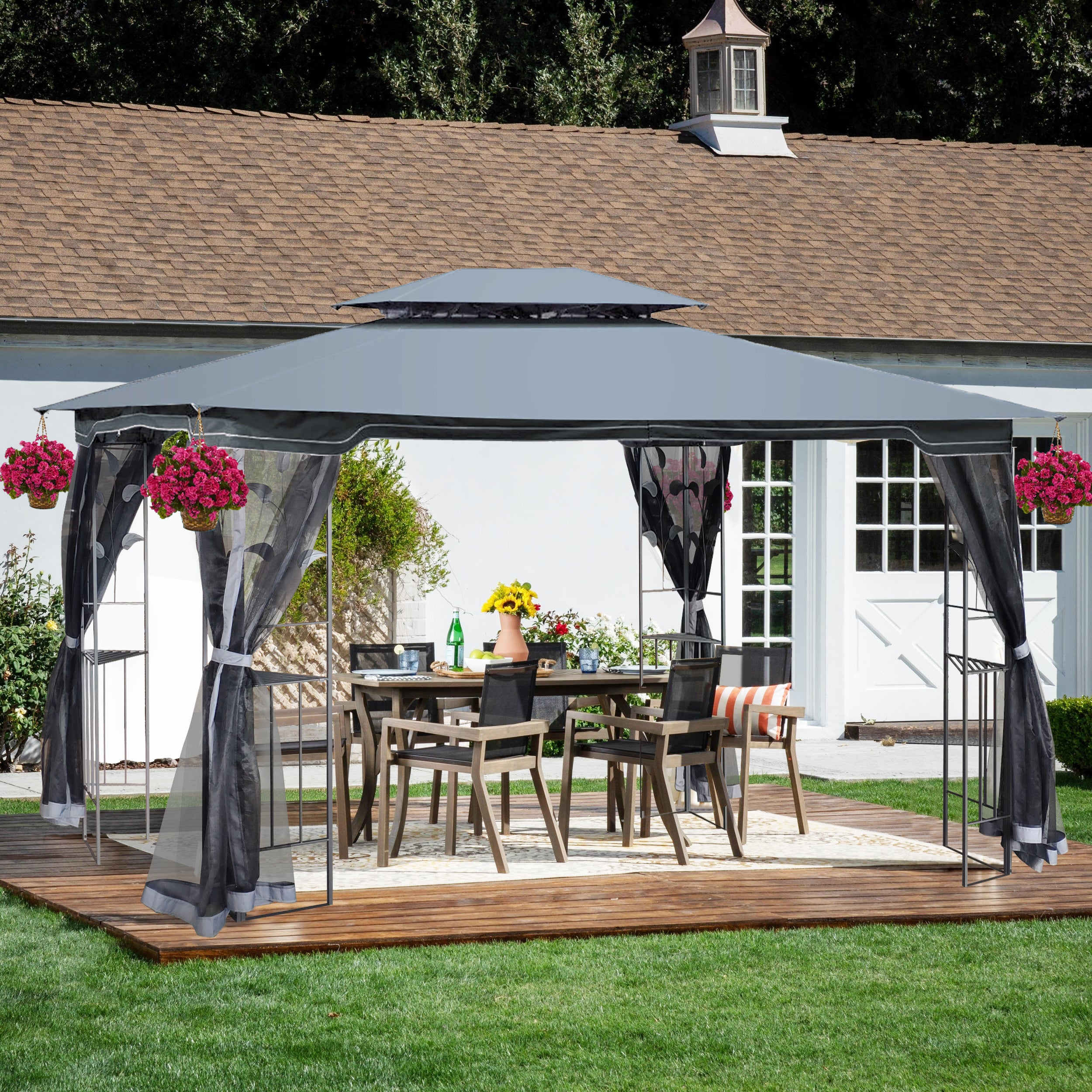 13x10 Gray Outdoor Patio Gazebo with Ventilated Double Roof