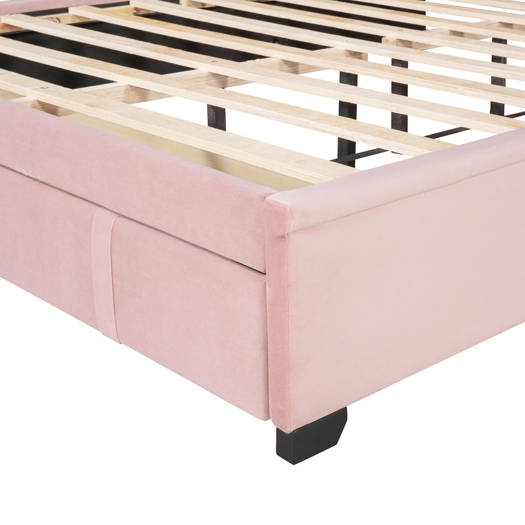 Storage Bed Velvet Upholstered Platform Bed With Wingback Headboard And A Big Drawer
