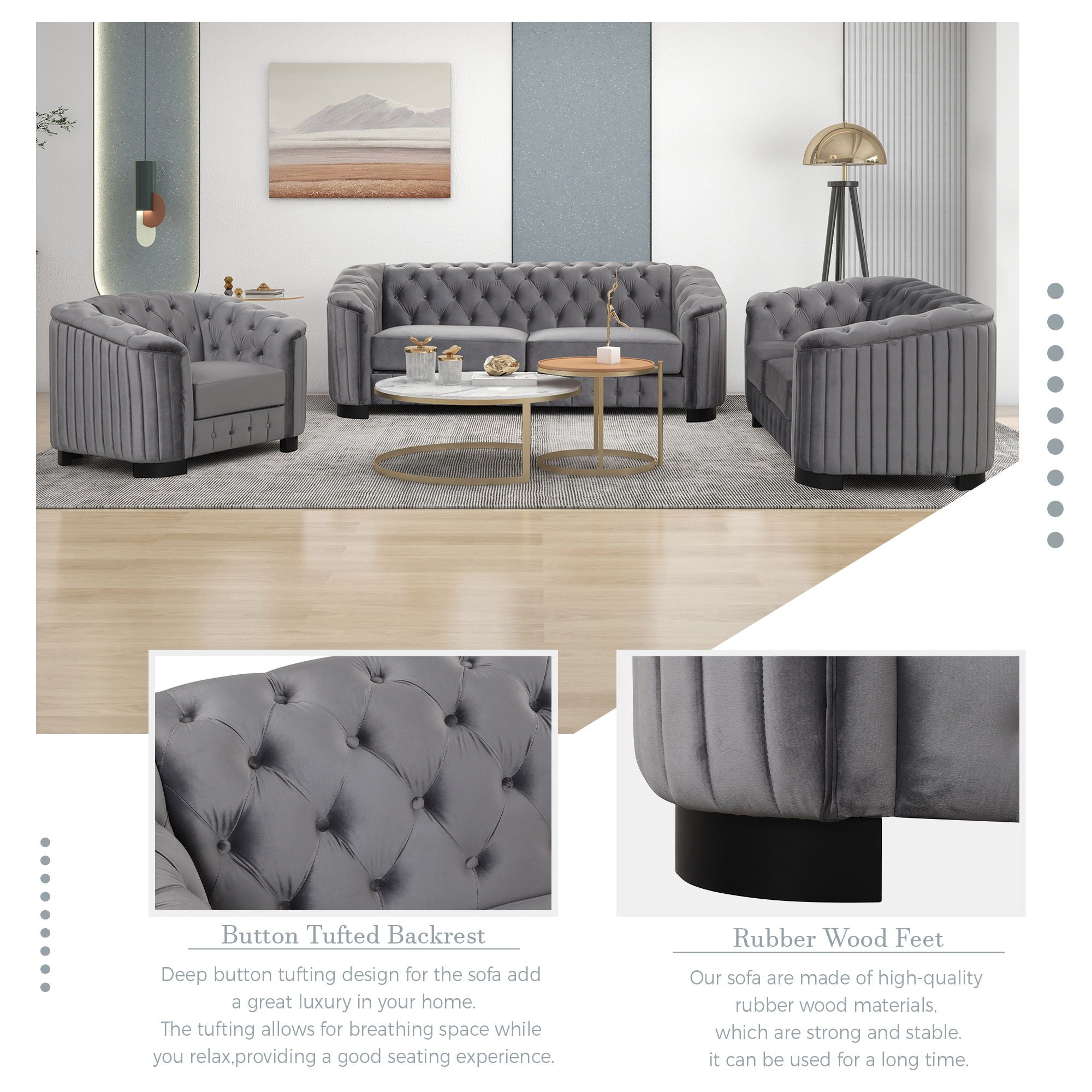 Sofa With Thick Removable Seat Cushion, 3 Seater