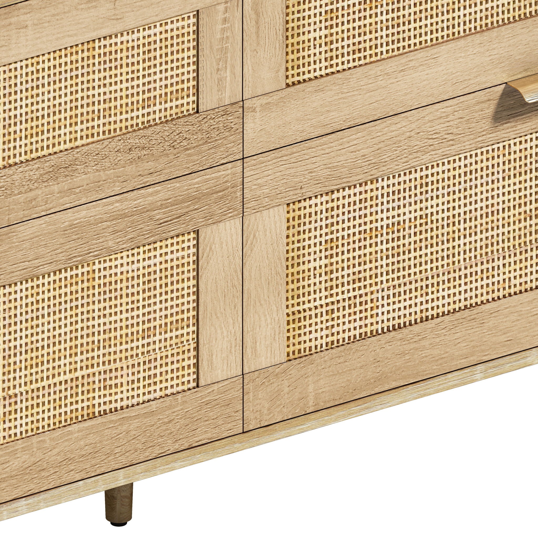 Rattan Dresser With 6 Drawers, Legs & Handles, Storage Cabinet - Natural