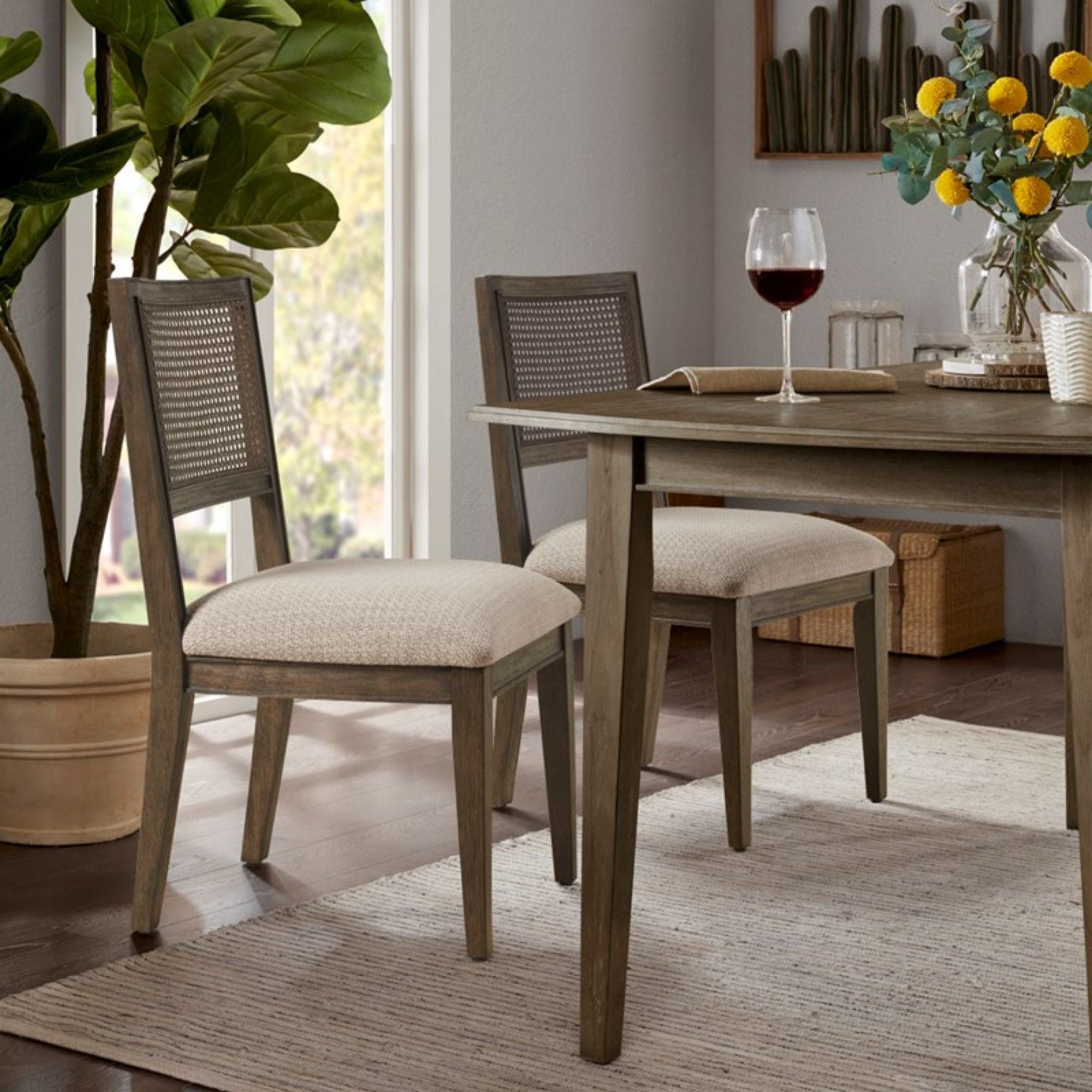 Modern Armless Dining Chair With Cane Back (Set of 2)