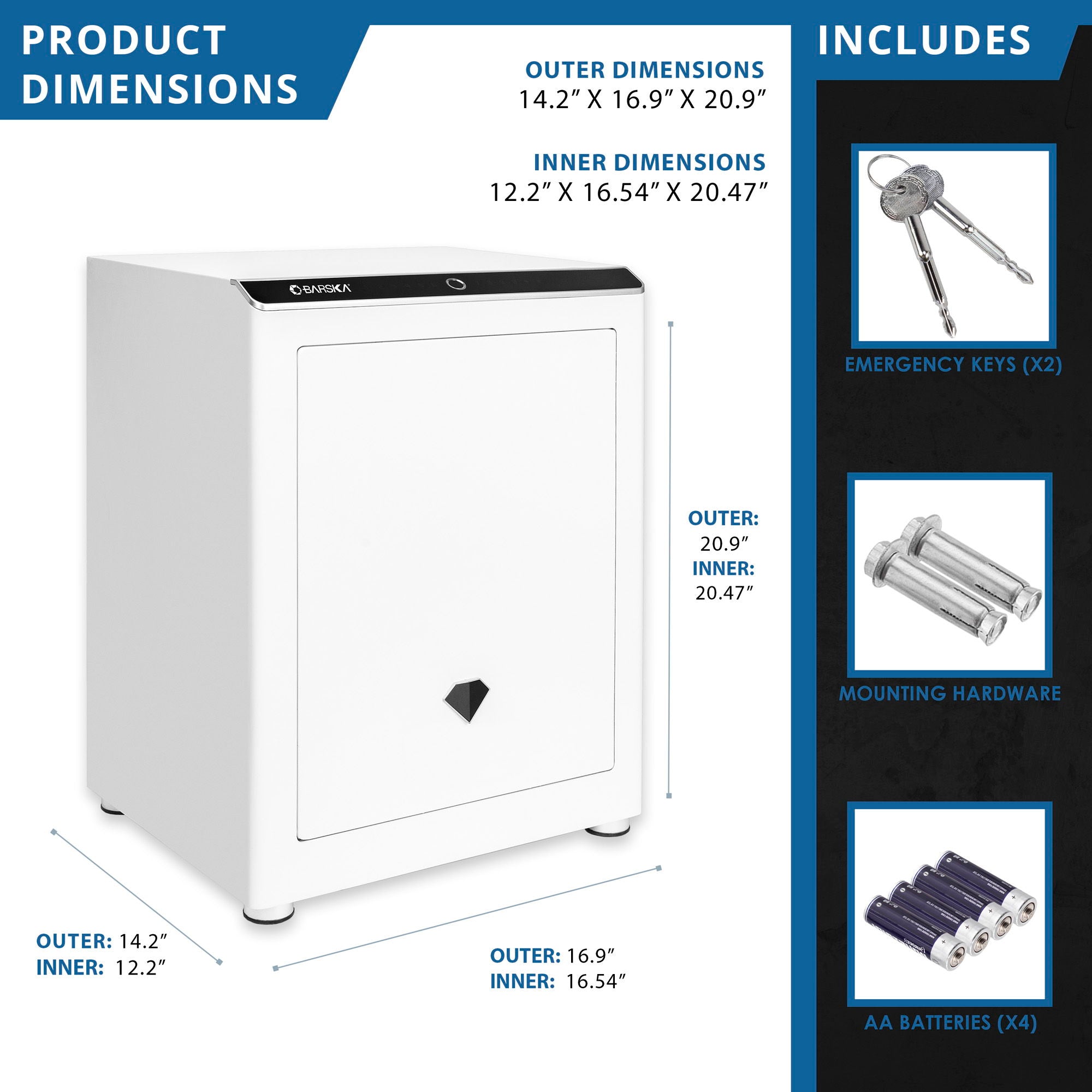 Diamond 2.4 Cu. Ft Touchscreen Biometric Keypad Security Safe - White