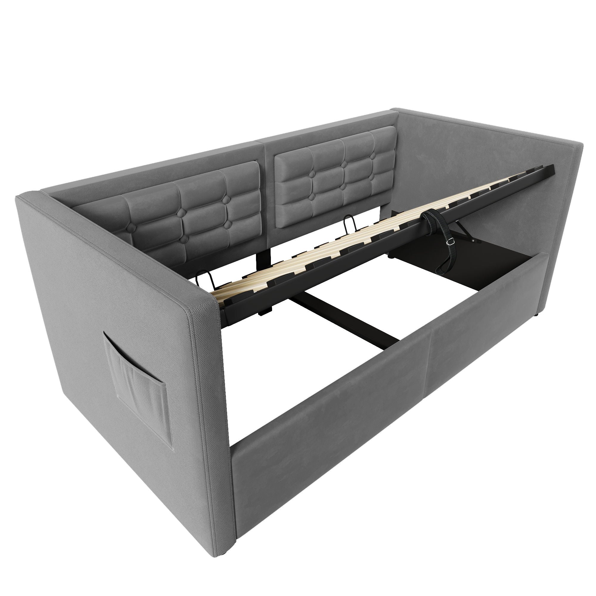 Upholstered Hydraulic Storage Daybed With USB & Type C Charging