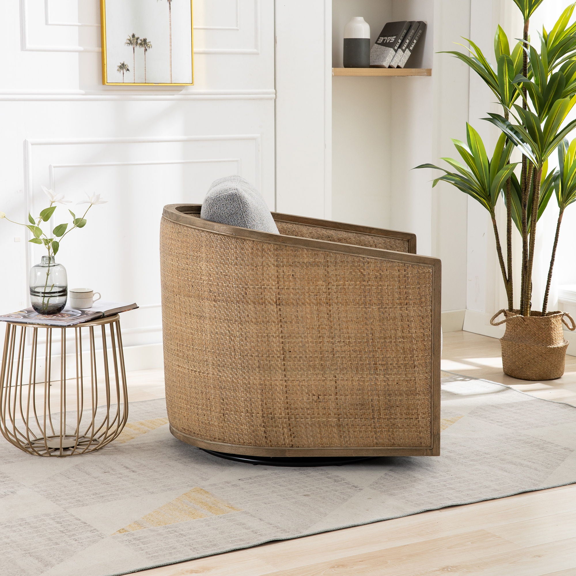 Barrel, Comfy Round Accent Sofa Chair With 360 Degree Swivel, Leisure Arm