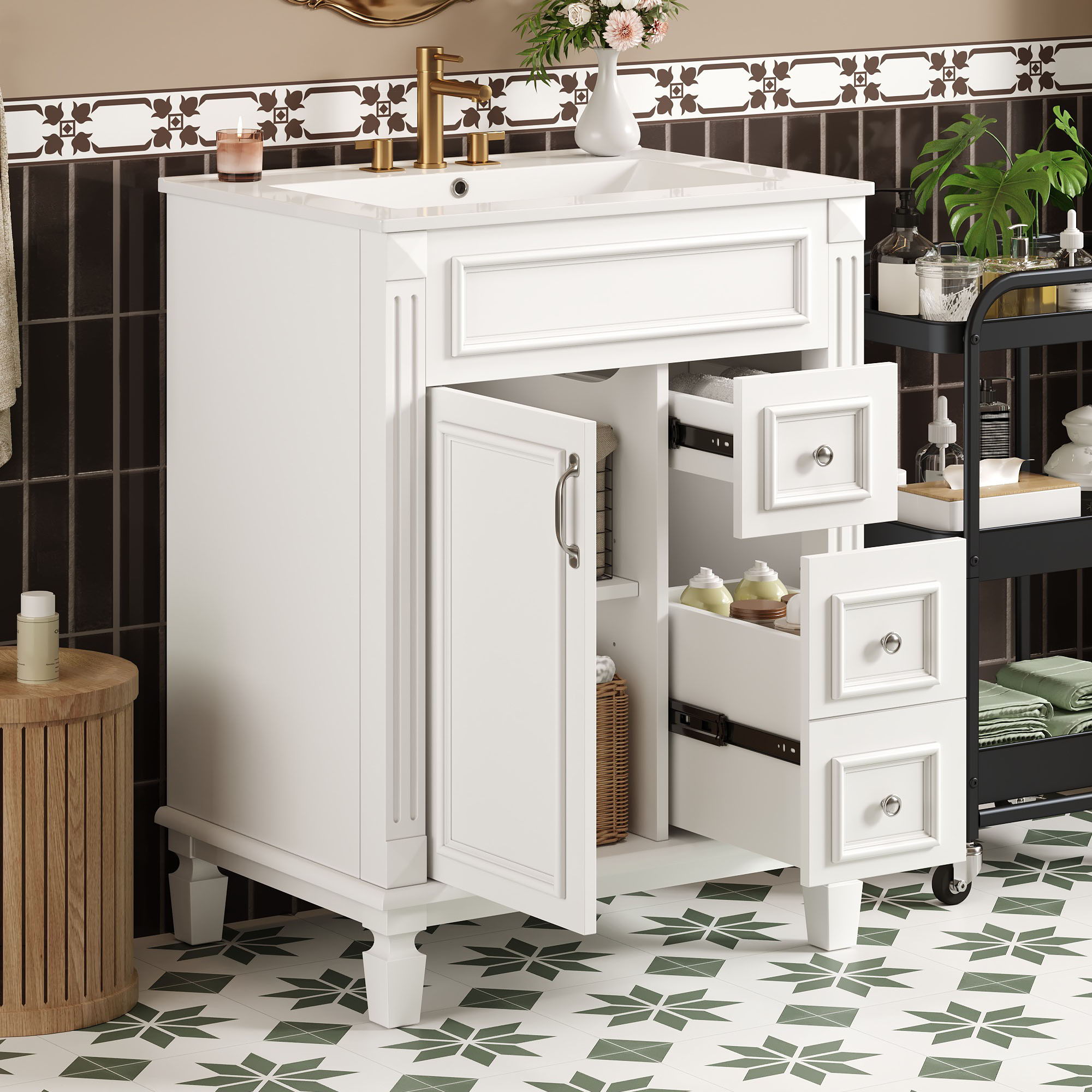Bathroom Vanity With Sink, Compact Cabinet & 2 Drawers And Adjustable Shelf