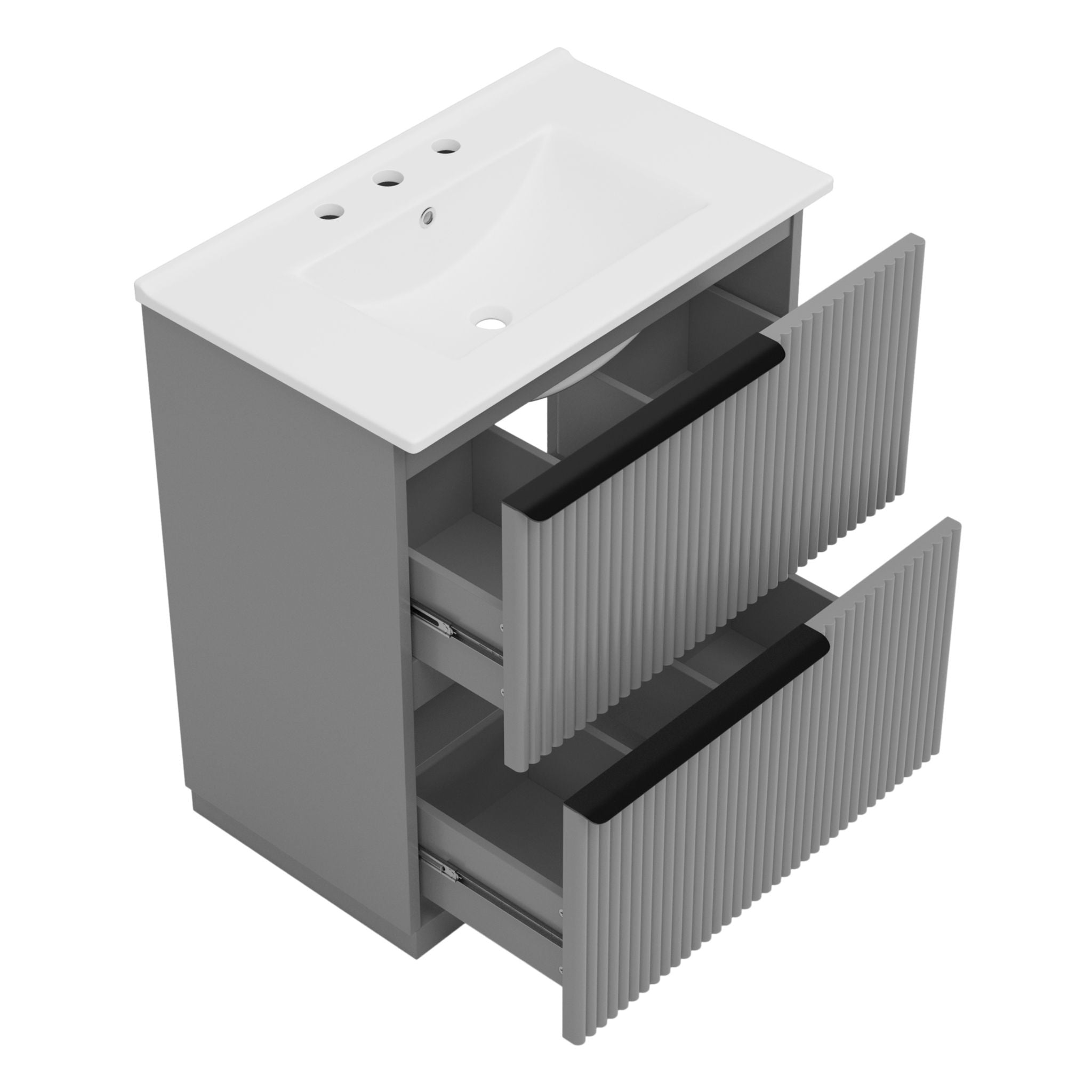 Fluted Bathroom Vanity With Ceramic Sink, Freestanding Cabinet