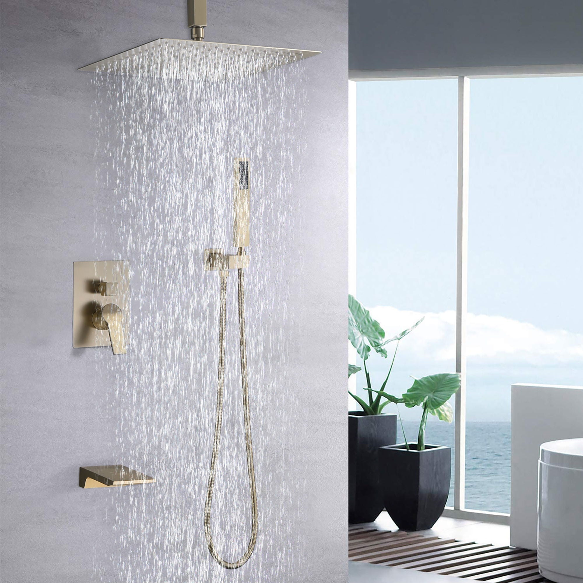 Wall Mount Shower System With High Pressure 10" Shower Head And Handheld