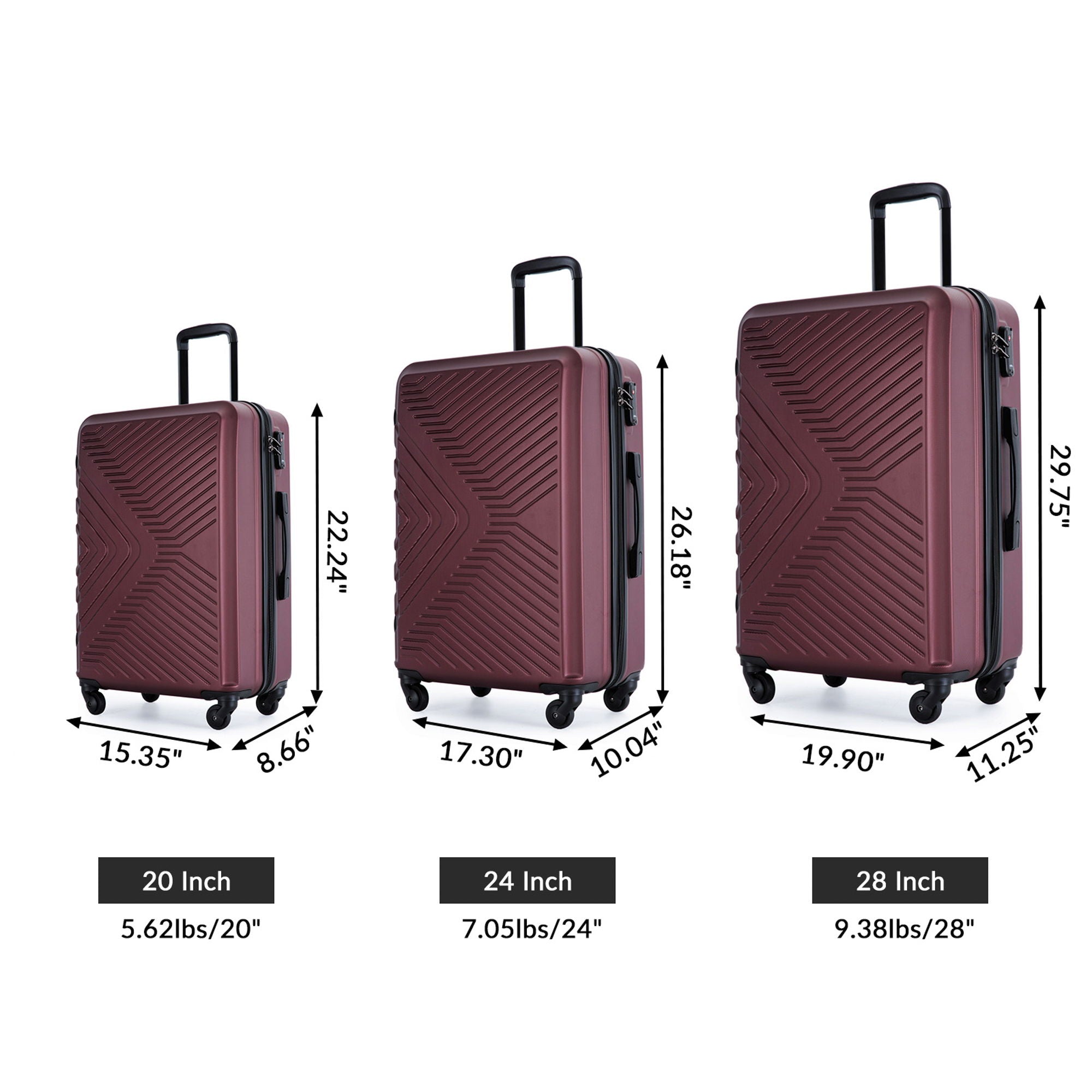 3 Piece Luggage Sets Lightweight Suitcase With Two Hooks, Spinner Wheels, Tsa Lock, Durable Hard Shell