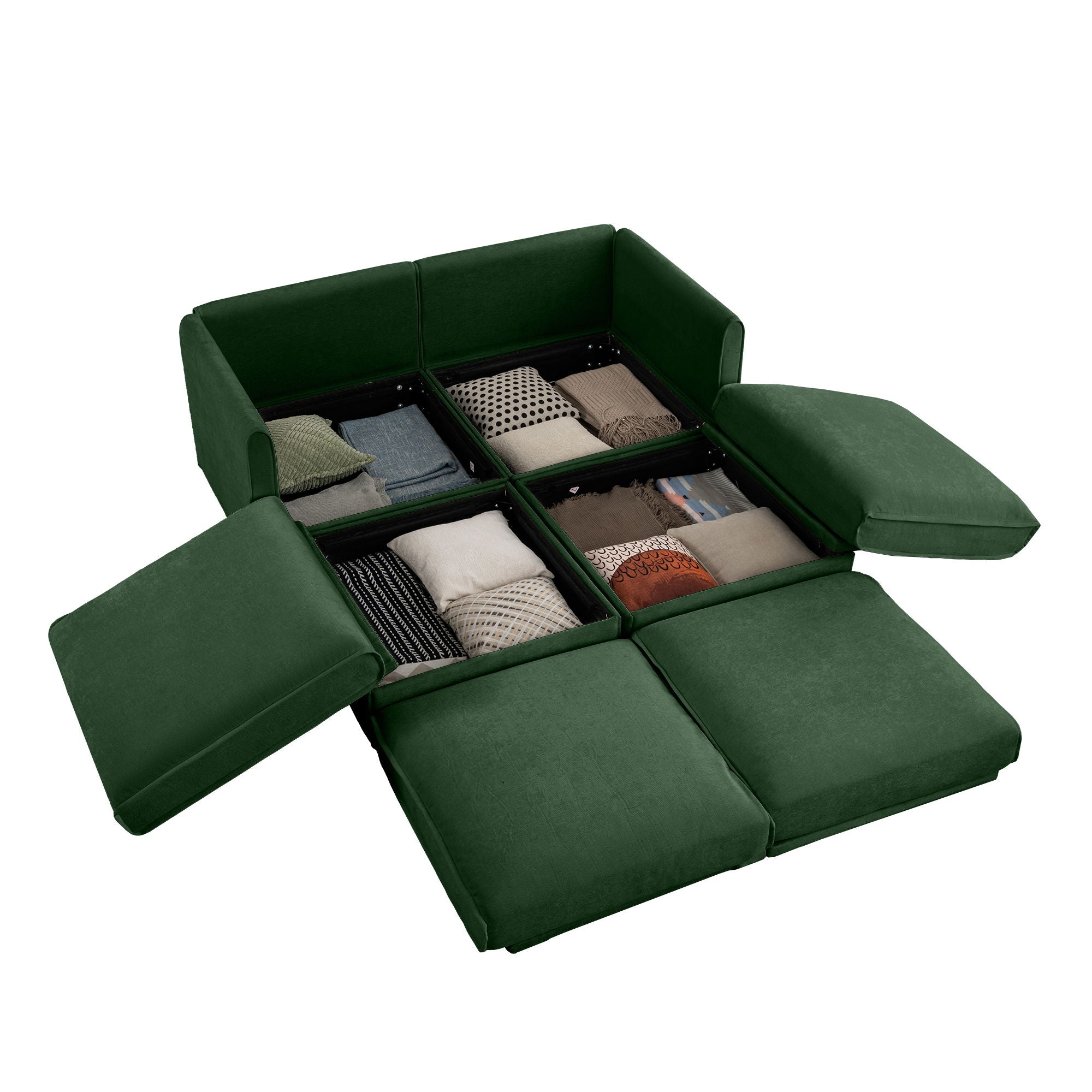 Contemporary Elegant White Chenille Sofa With Storage And Ottoman