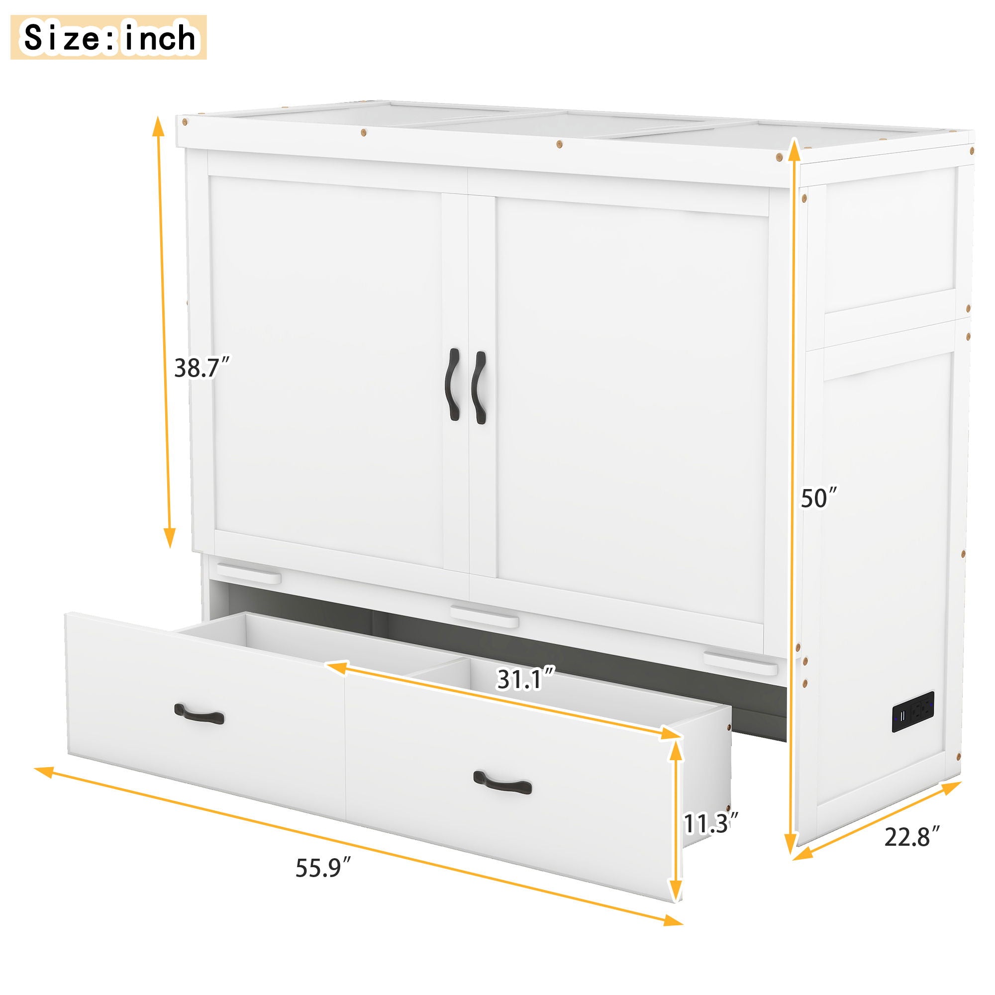 Murphy Bed With USB Port And A Large Drawer