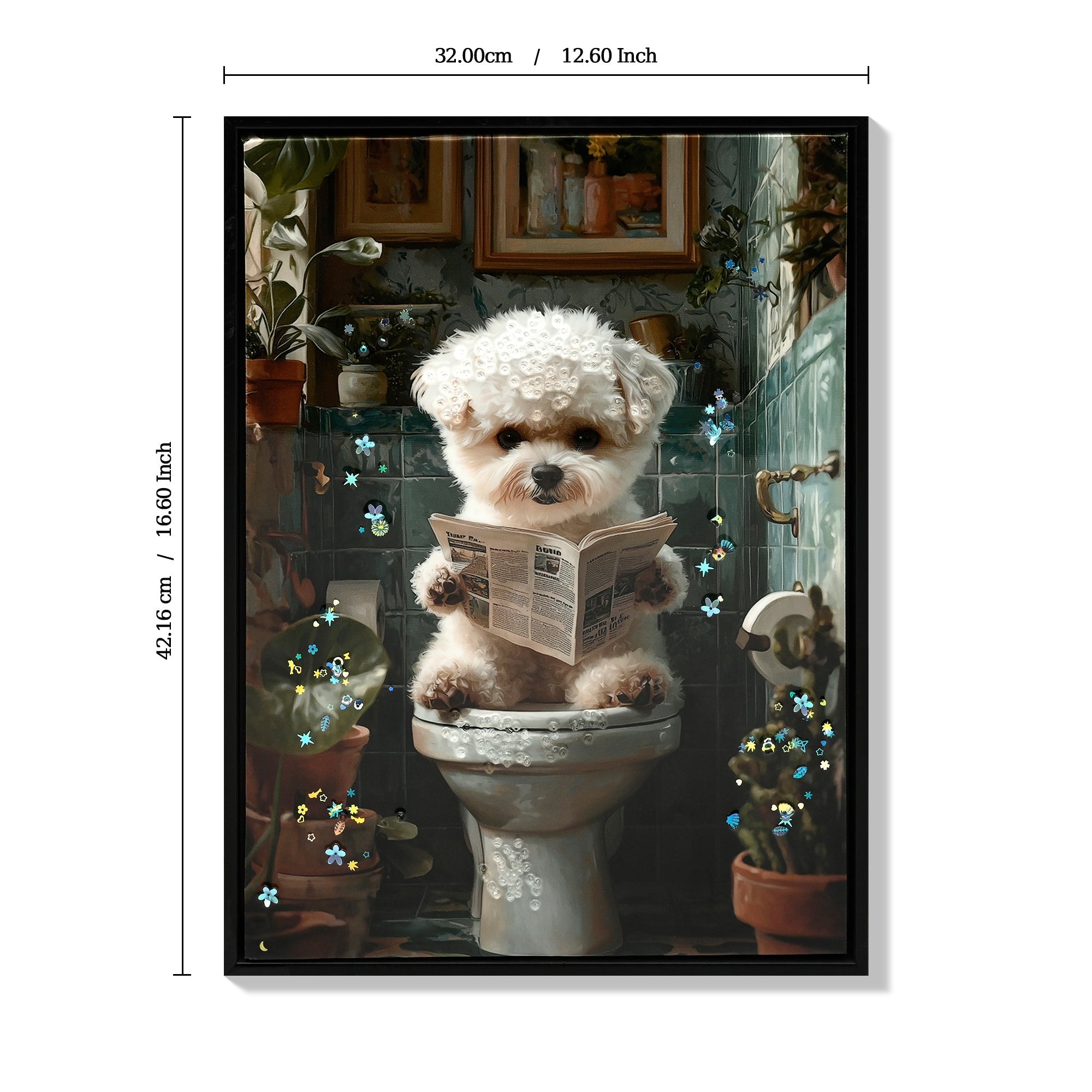 Framed Bathroom Decor, Cute Puppy Wall Art in Picture Frame, Funny Bathroom Wall Art Signs, 3D Canvas Print Ready to Hang (Framed,12''x16'')