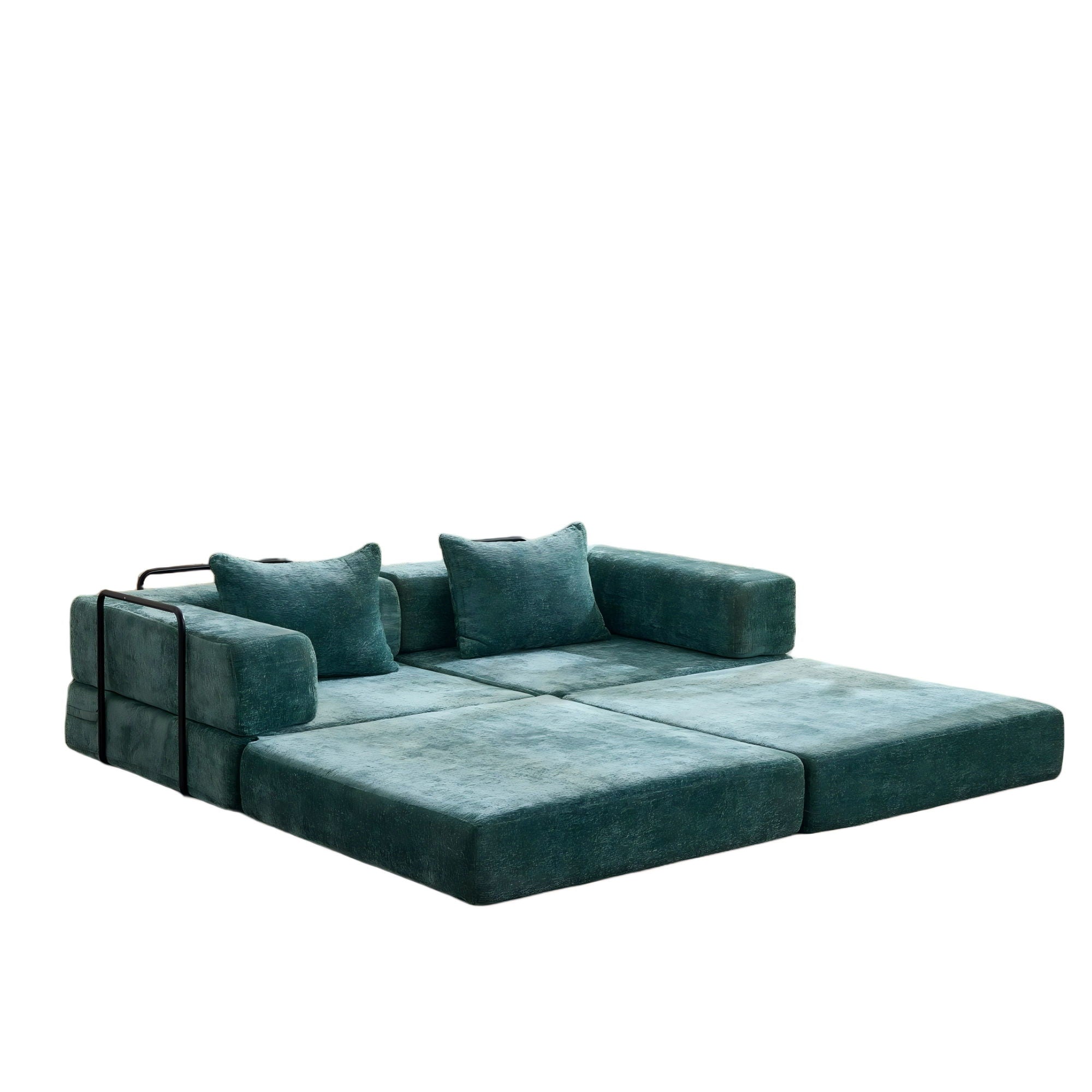 Convertible Floor Sofa Bed With Fixed Shape Frame, Loveseats Boneless Modular Sectional, For Living Room - Dark Green