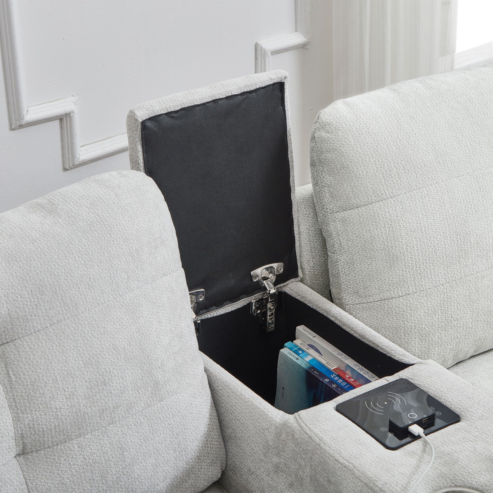 Modern Sectional Sofa U-Shaped With Movable Ottomans, Bluetooth Speakers, LED Lights And Modular Storage