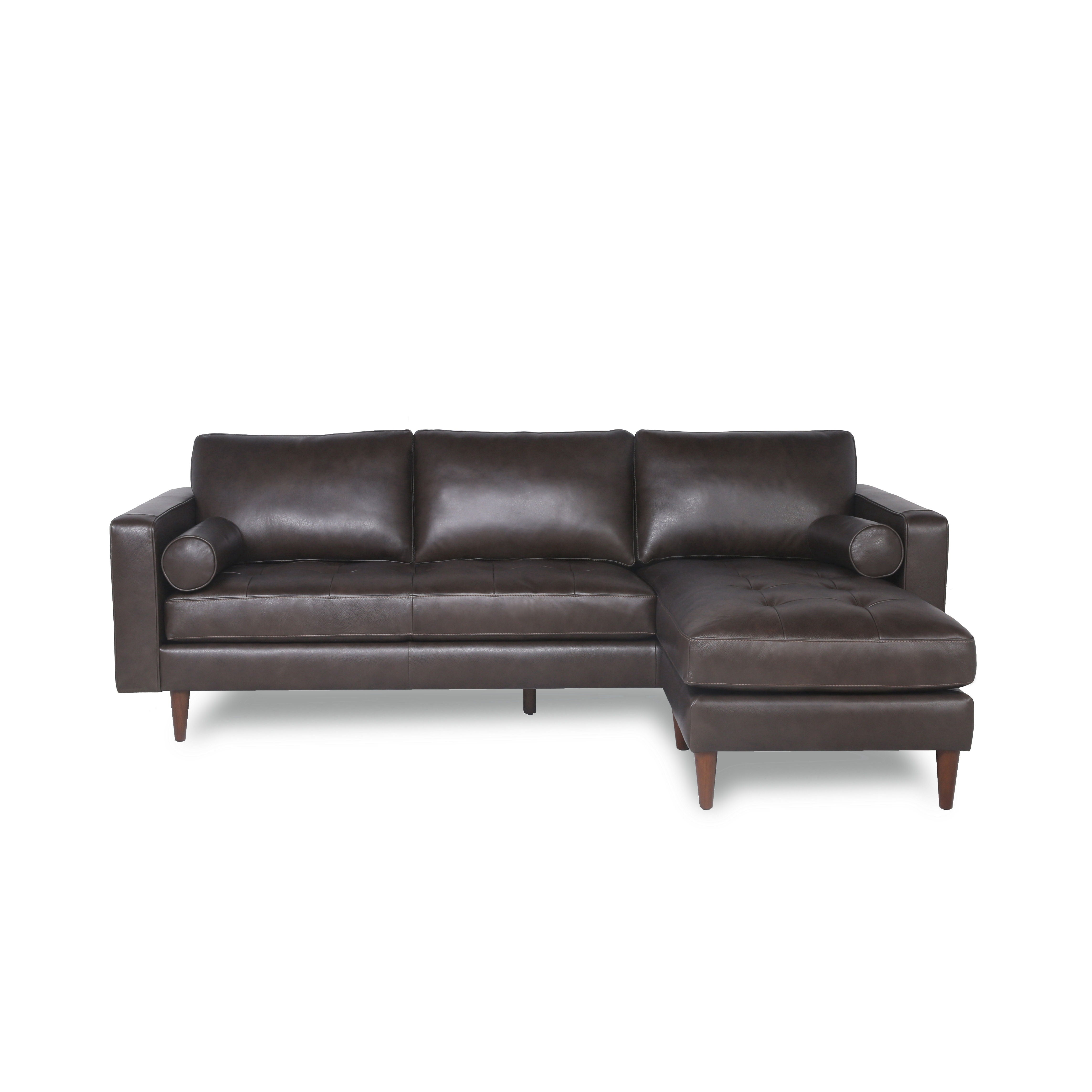 Mid-Century Tufted Leather Sectional With Reversible Chaise - Best Buy Furniture