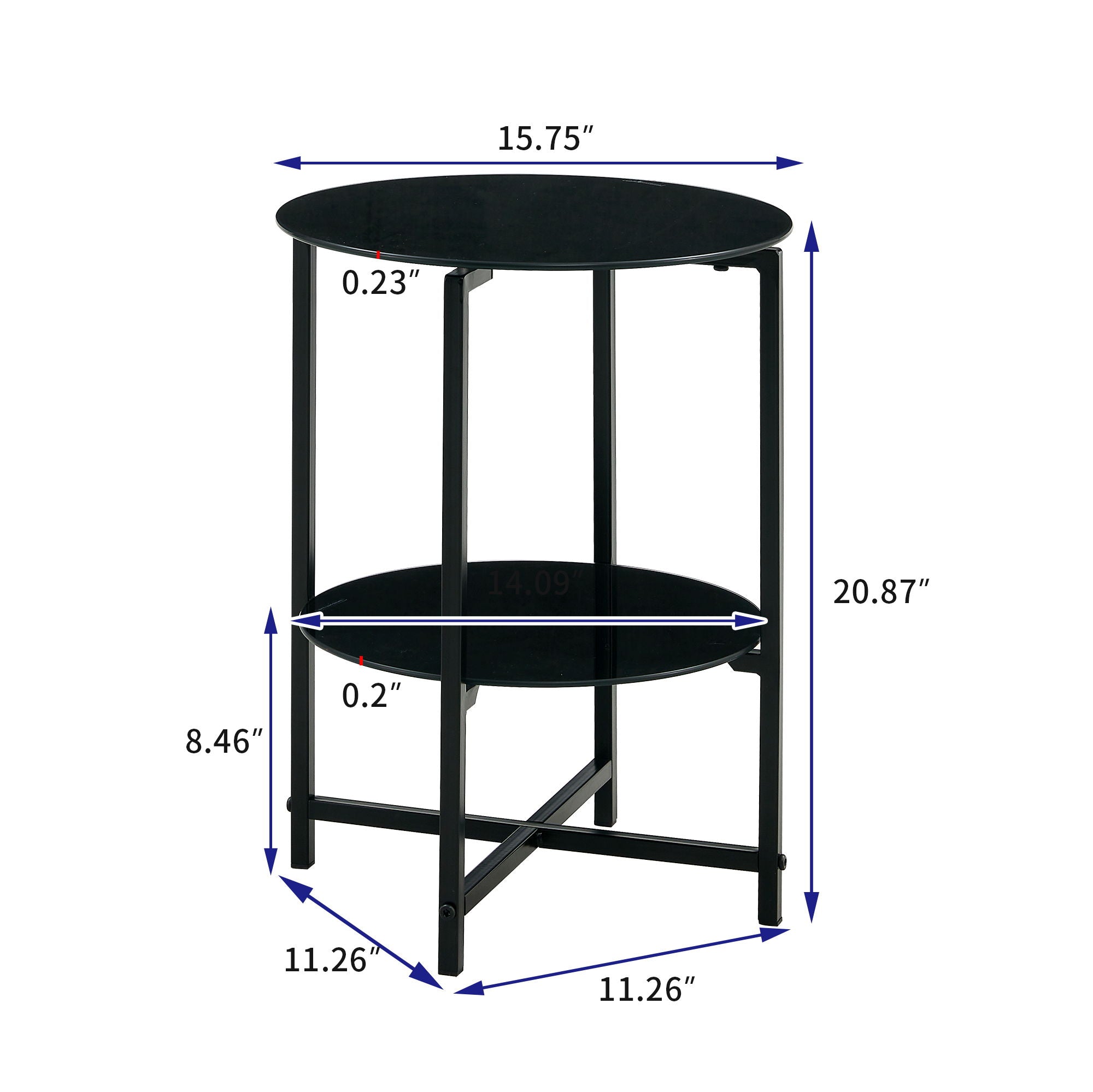 JWS Tempered Glass End Table (Set of 2), Round Coffee Table For Bedroom Living Room Office - Black