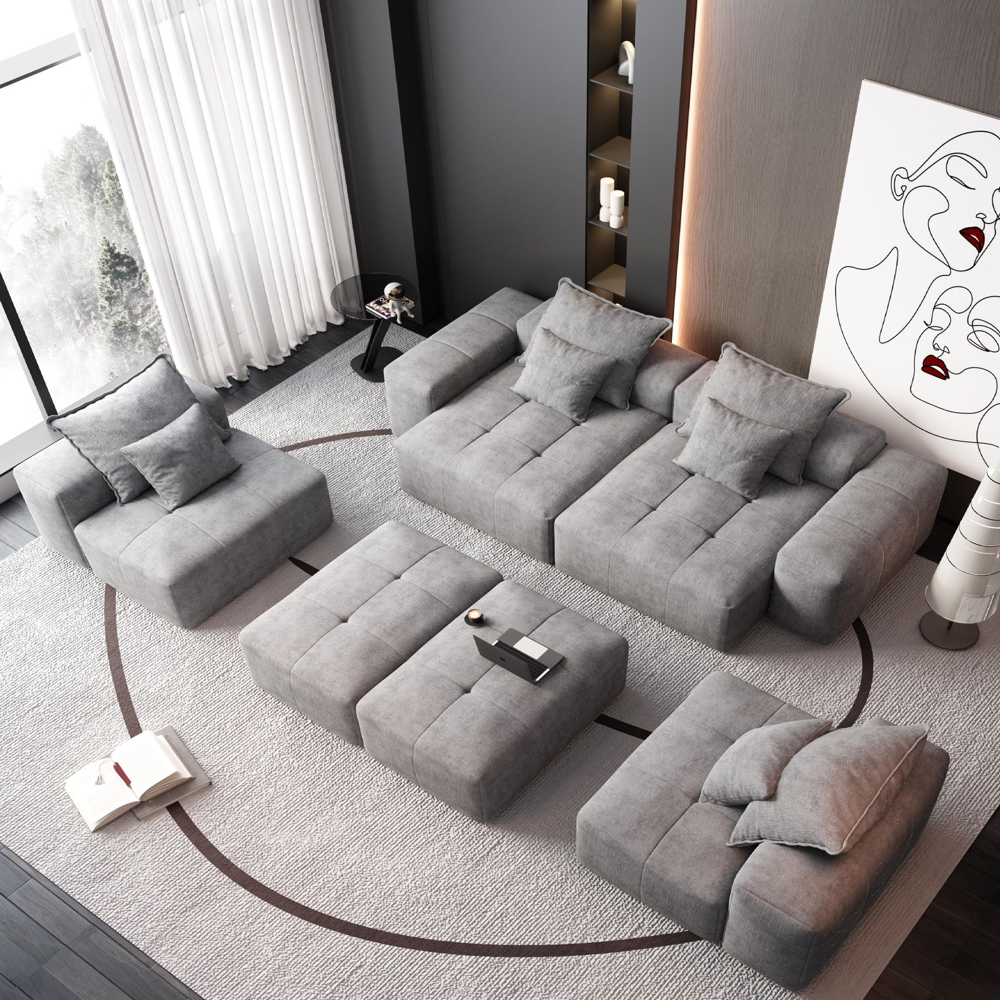 Modern Oversized Diy Combination Modular Sectional Sofa With Pillows