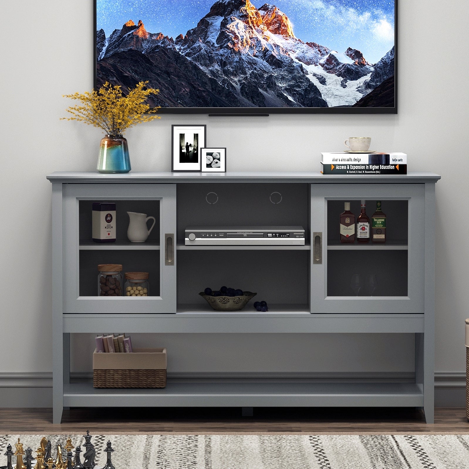 Sideboard Buffet Table with Doors Grey