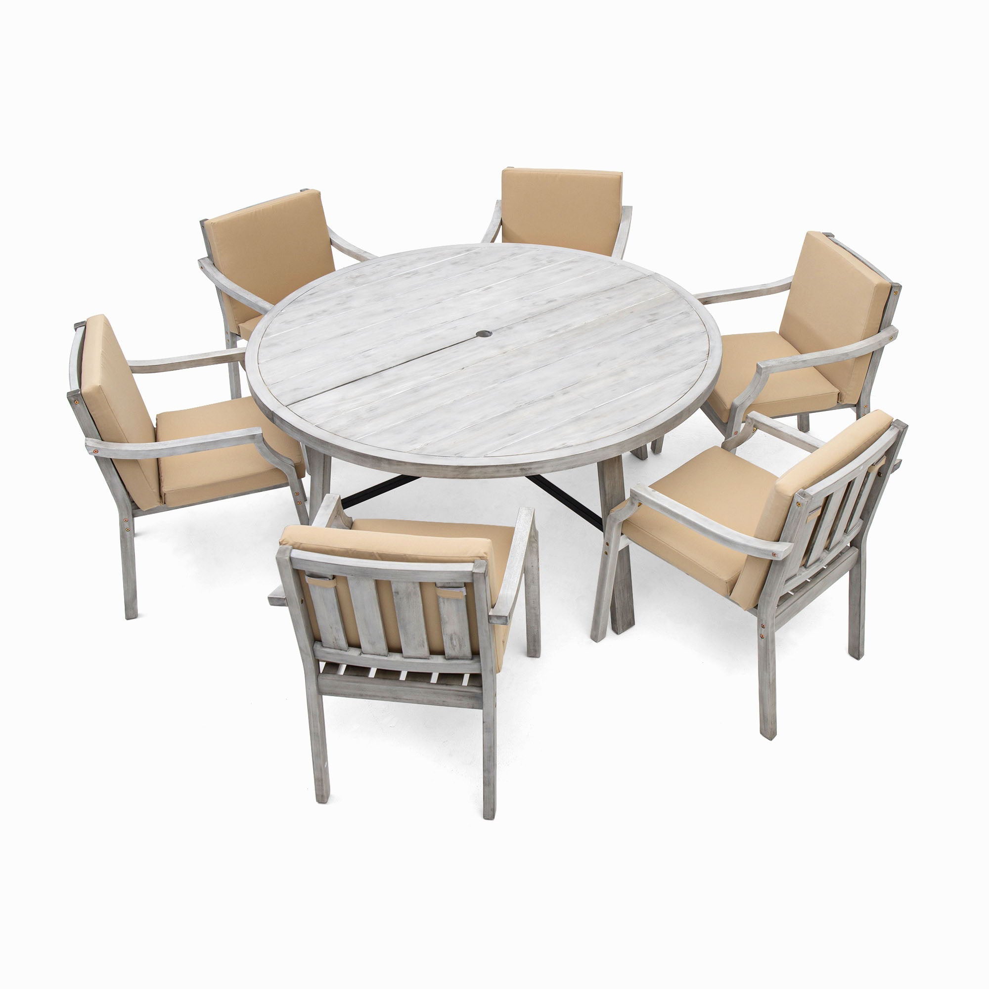 6 Person Outdoor Dining Set With Umbrella Hole And Removable Cushions For Patio - Gray