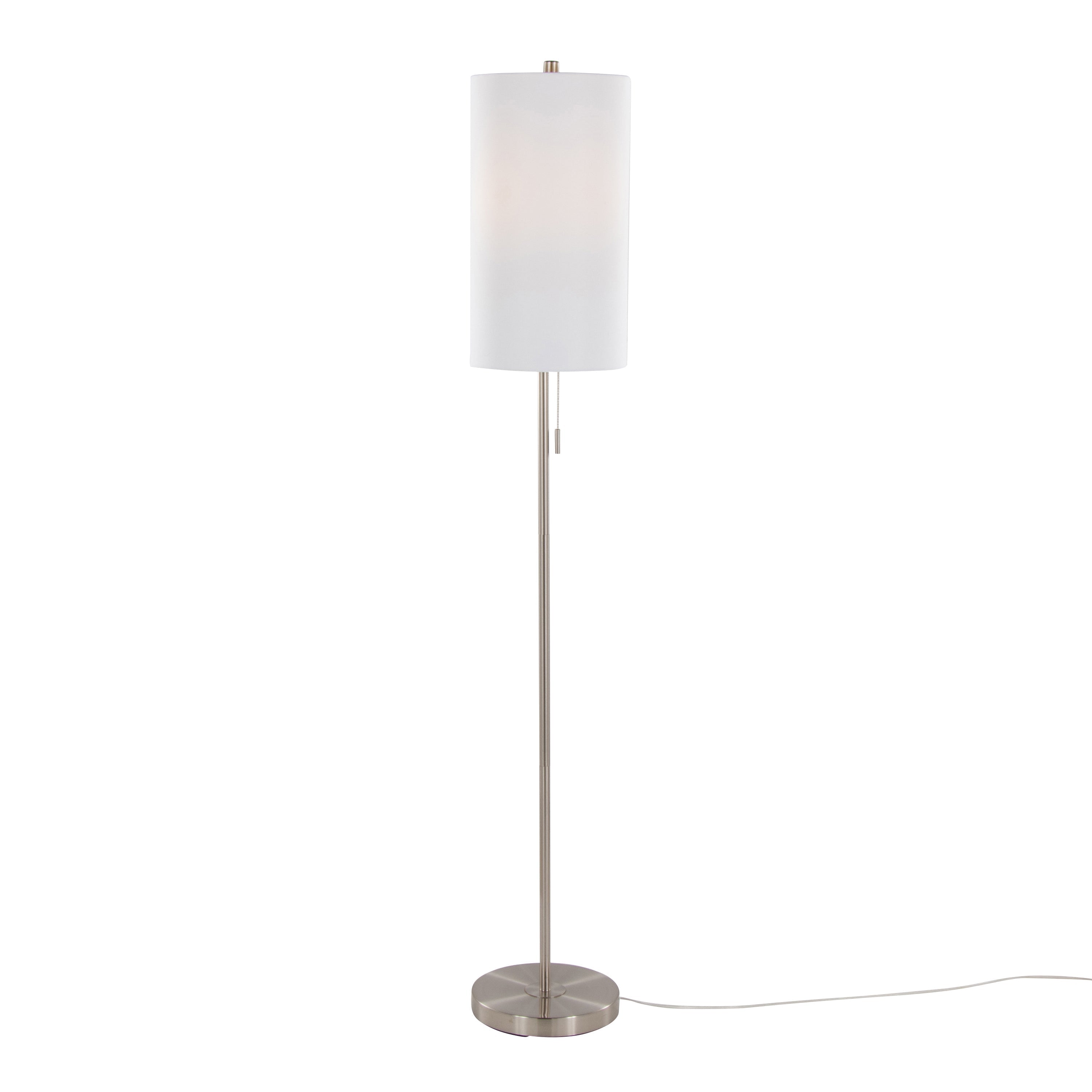 Bounty 62' Contemporary Metal Floor Lamp in Brushed Nickel with Linen Shade