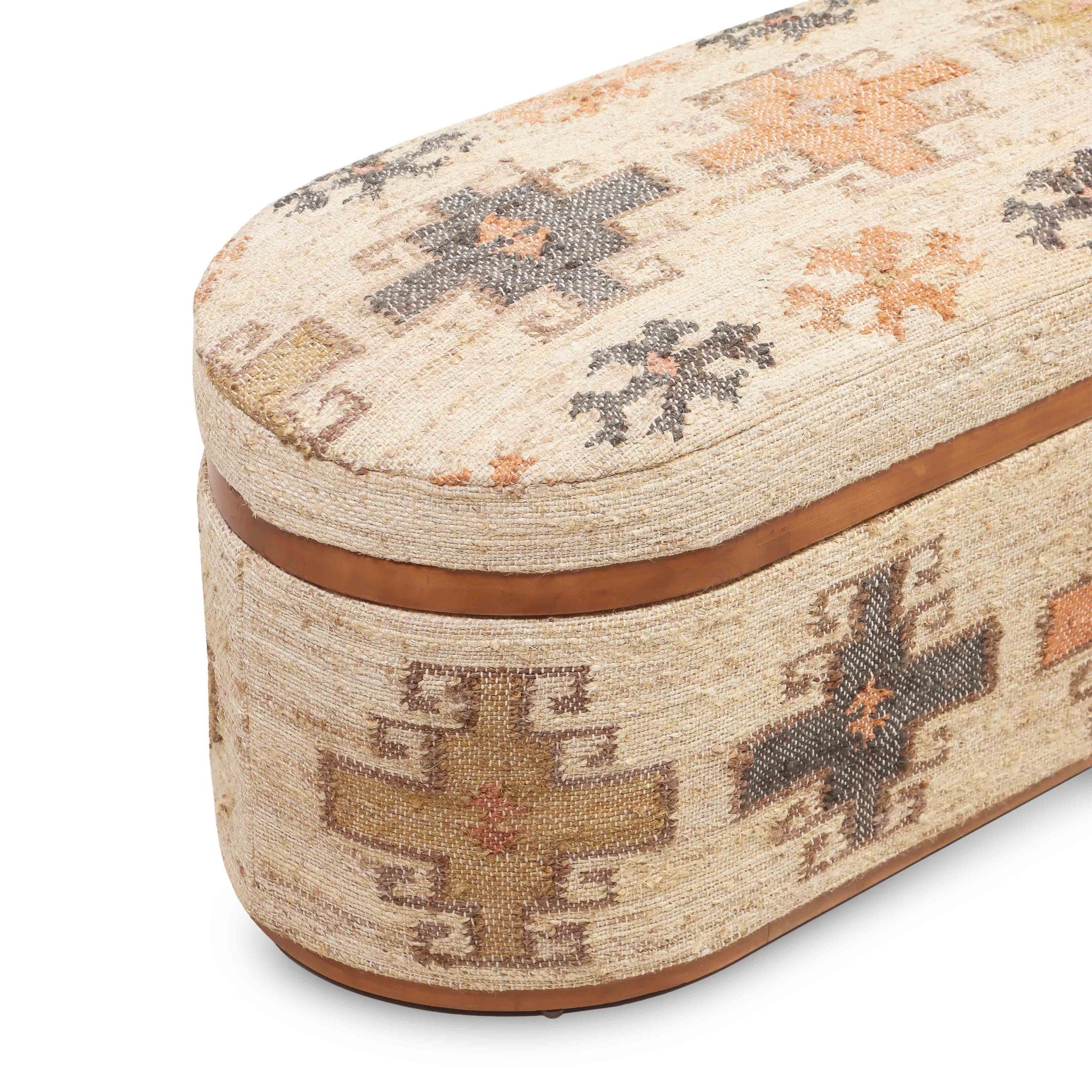 Olivier - Cotton Oval Storage Ottoman - Beige