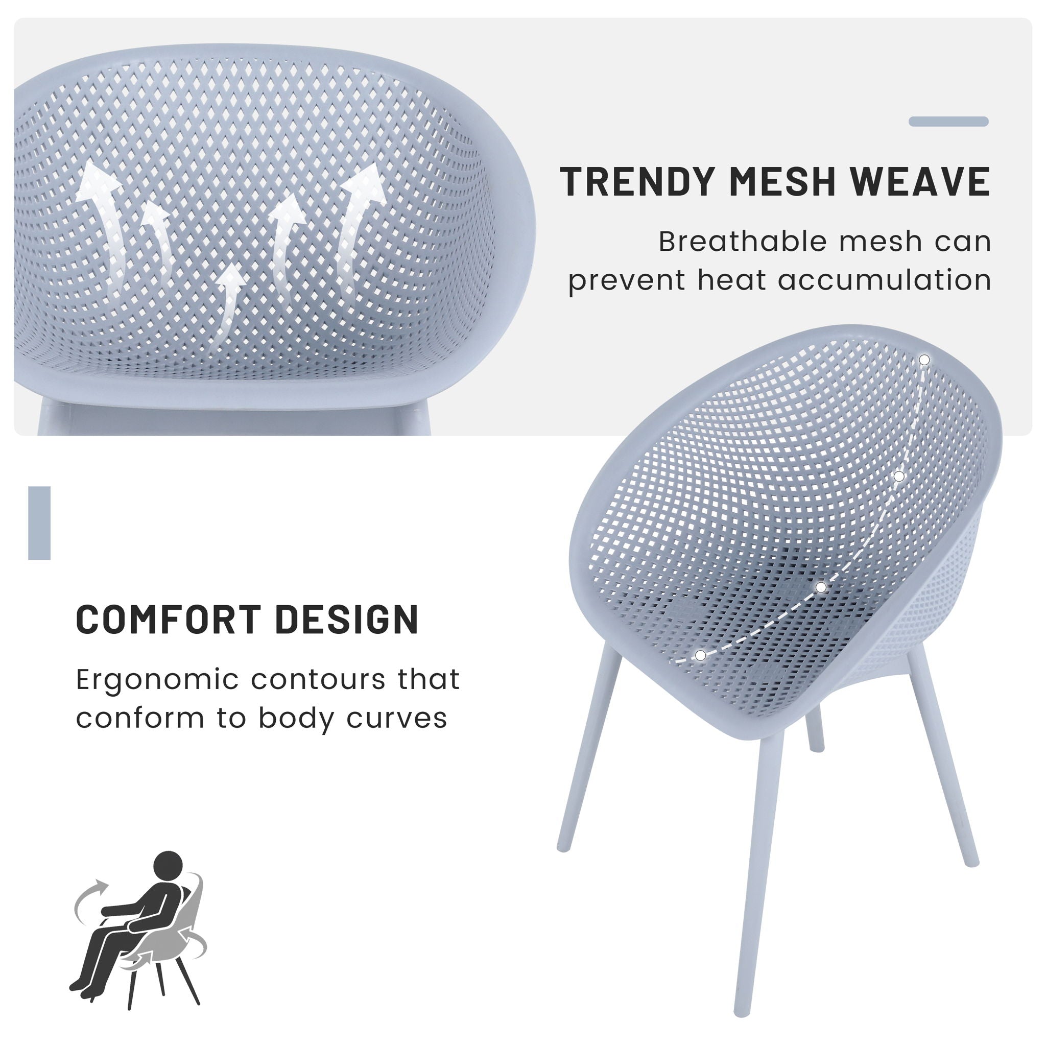 2 Piece Durable Single Chair With Mesh Hollow Out Design