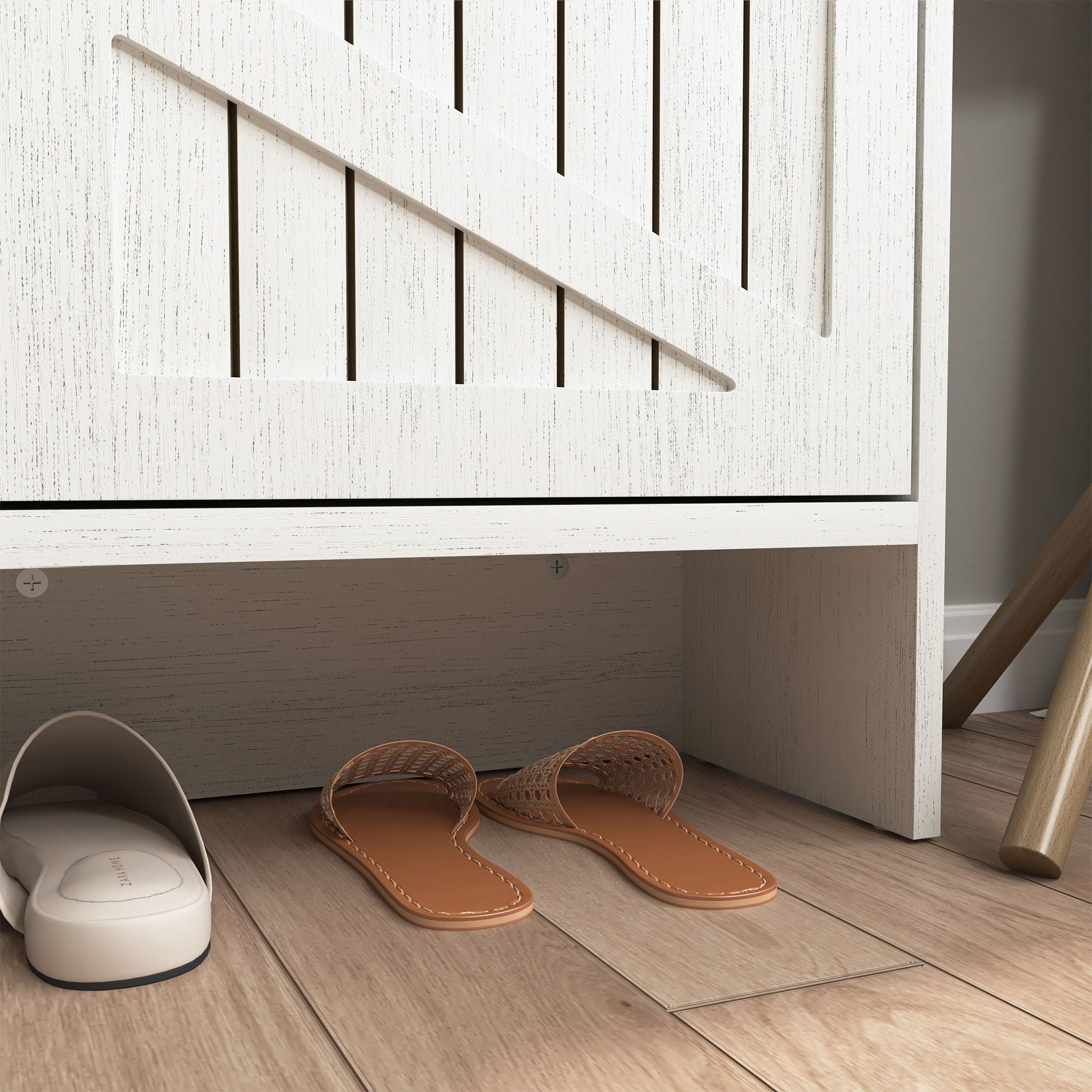 4 Layer Folding Shoe Cabinet With Metal Rounded Corners Convenient Shoe Storage - White