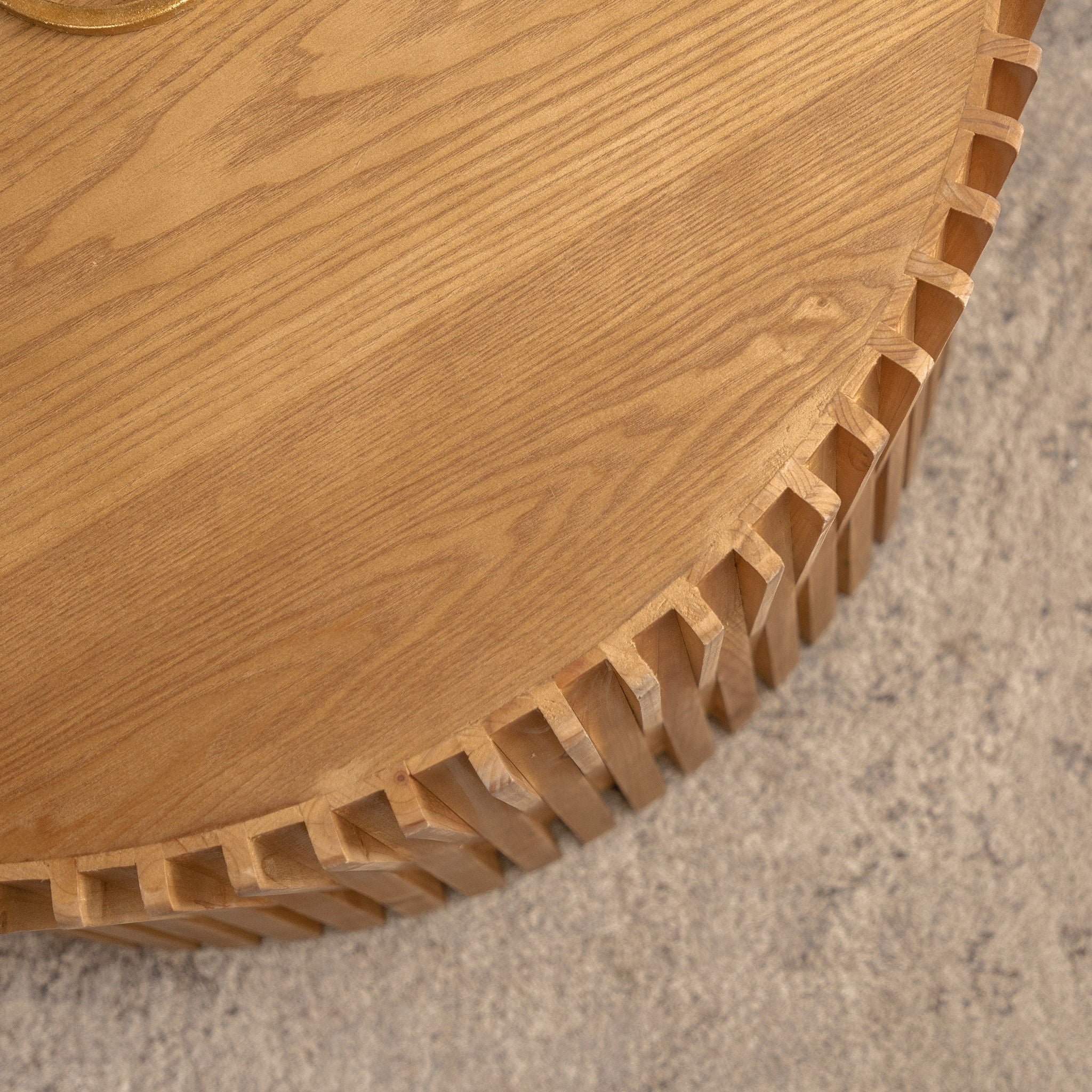 Vintage Fashion Style Cylindrical Nesting Coffee Table Set With Vertical Textured Embossed Design - Natural