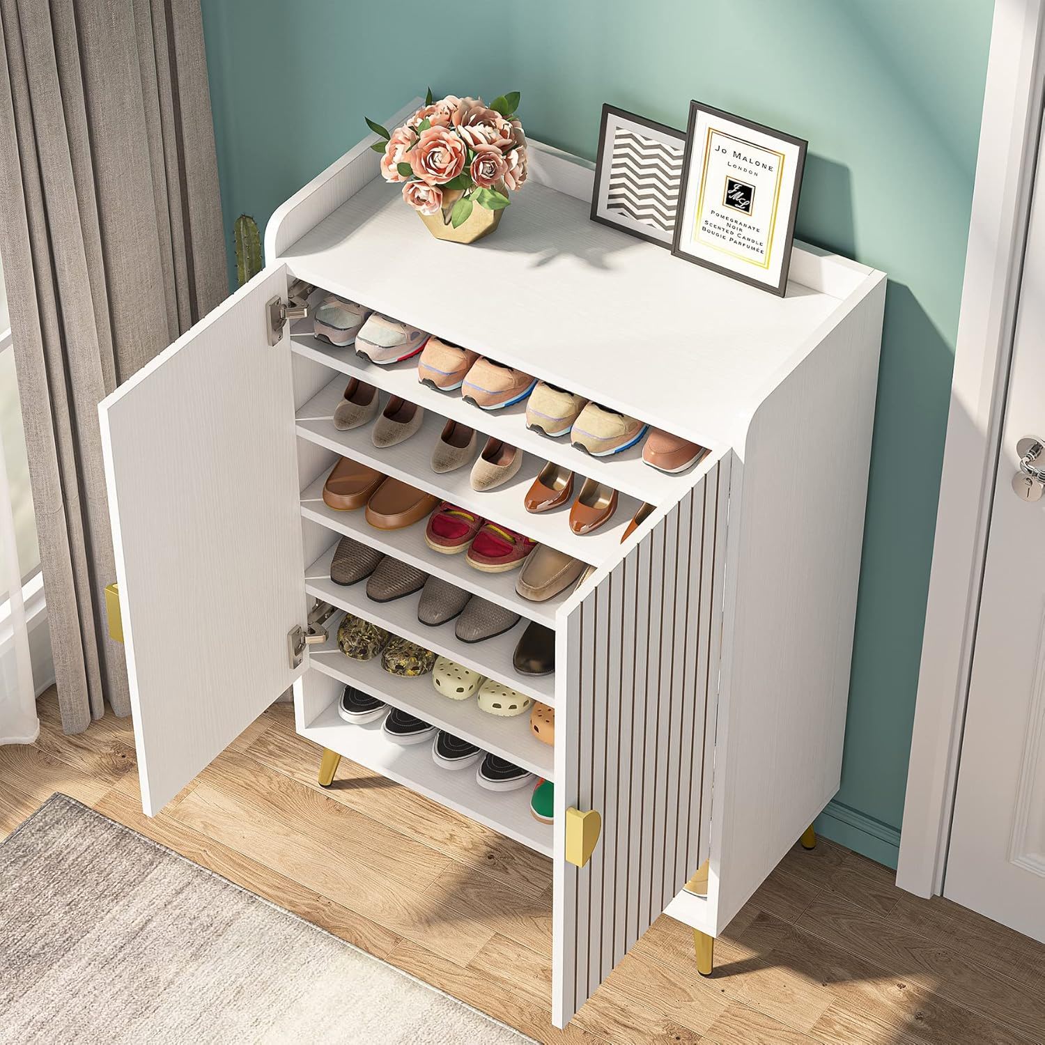 Shoe Cabinet With Doors, 7 Tier Storage Organizer