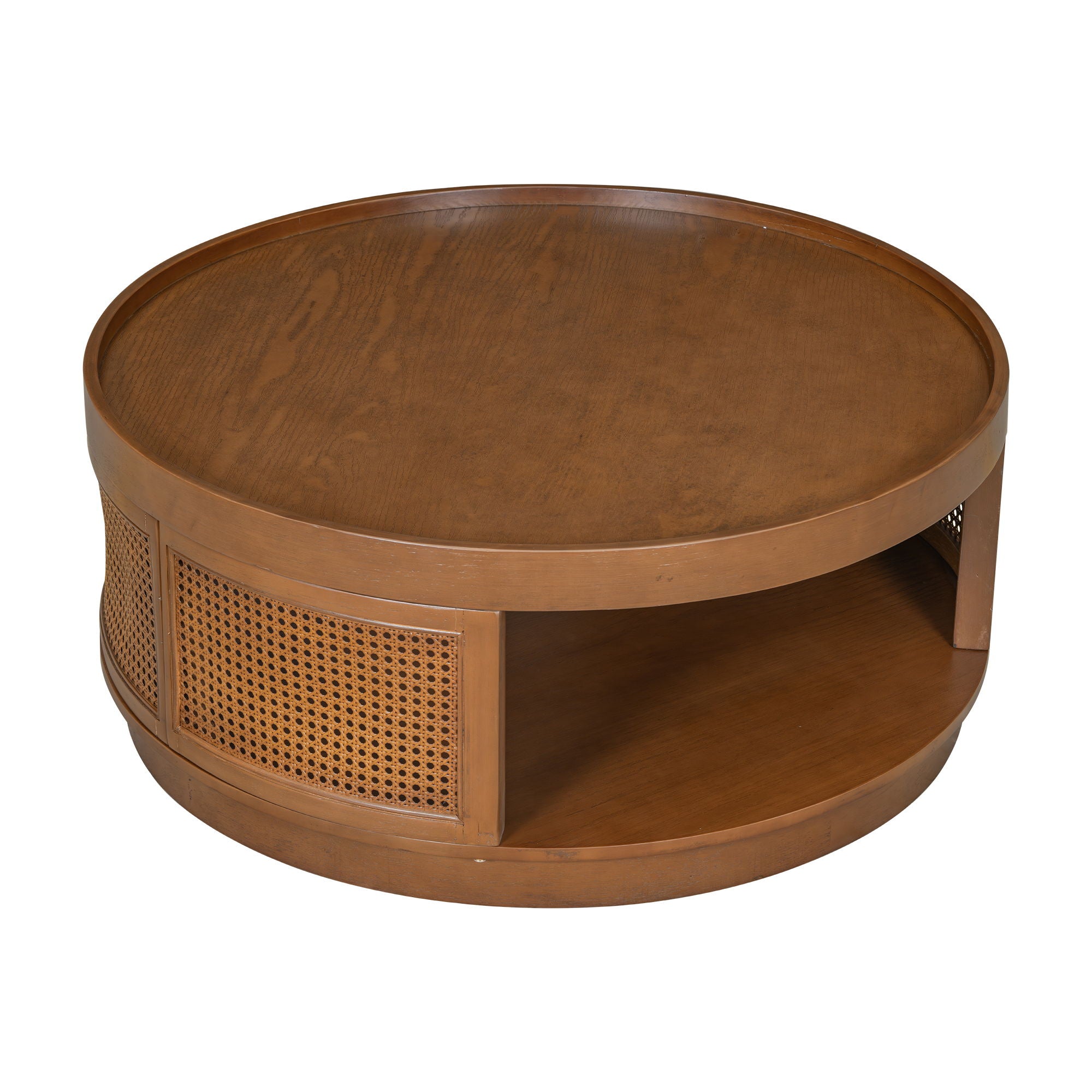 Round Cane Coffee Table With Rattan Side
