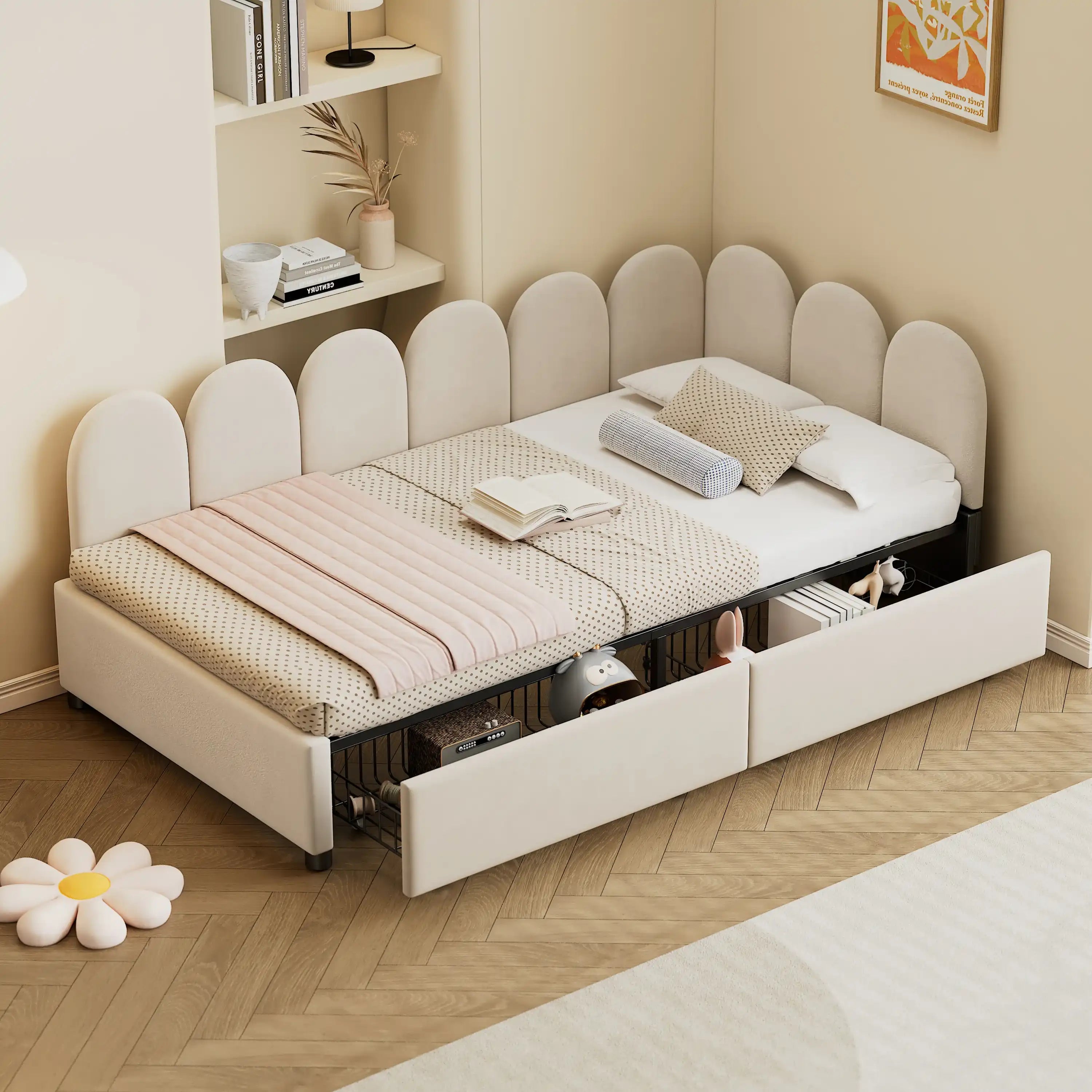 Twin size Upholstered Daybed with 2 Drawers, Velvet Sofabed