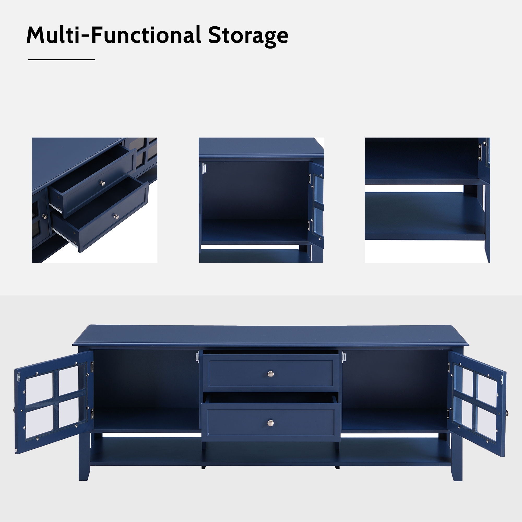TV Stand, Entertainment Center With Dual Drawers And Hidden Storage, Cabinet With Soft Closing Doors And Sleek Panel Design