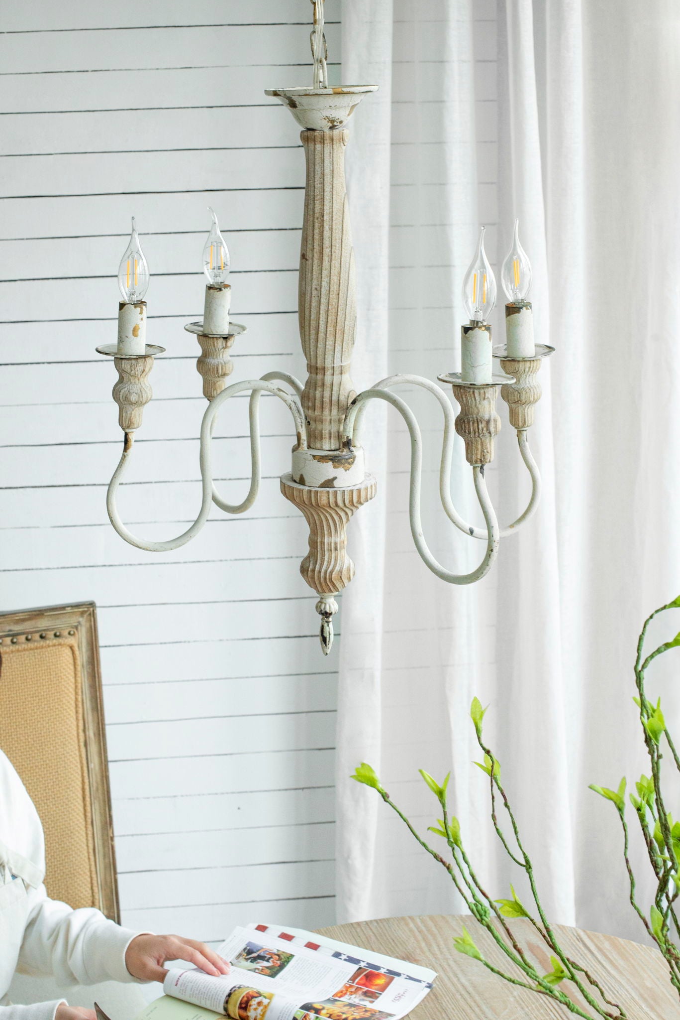 4 Light Chandelier, Hanging Light Fixture With Adjustable Chain For Kitchen, Bulb Not Included - Cream White