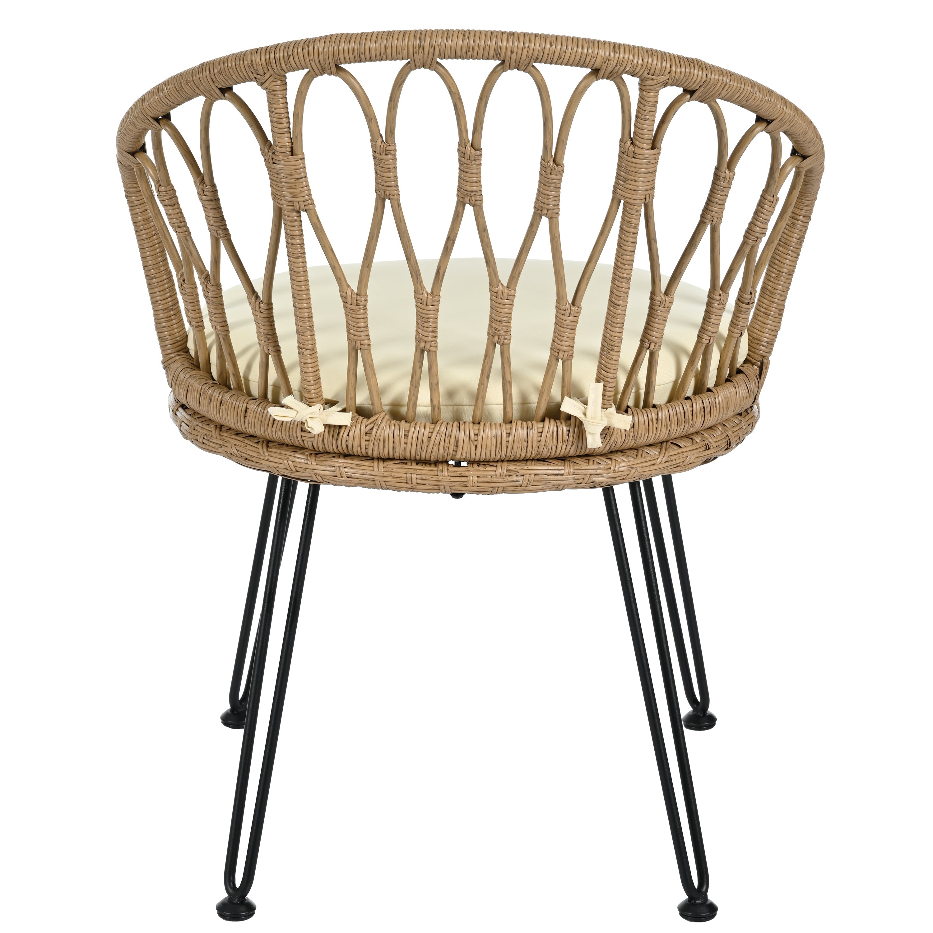 U_STYLE Outdoor Leisure Set, 2 Rattan Single Chairs with Glass Round Table