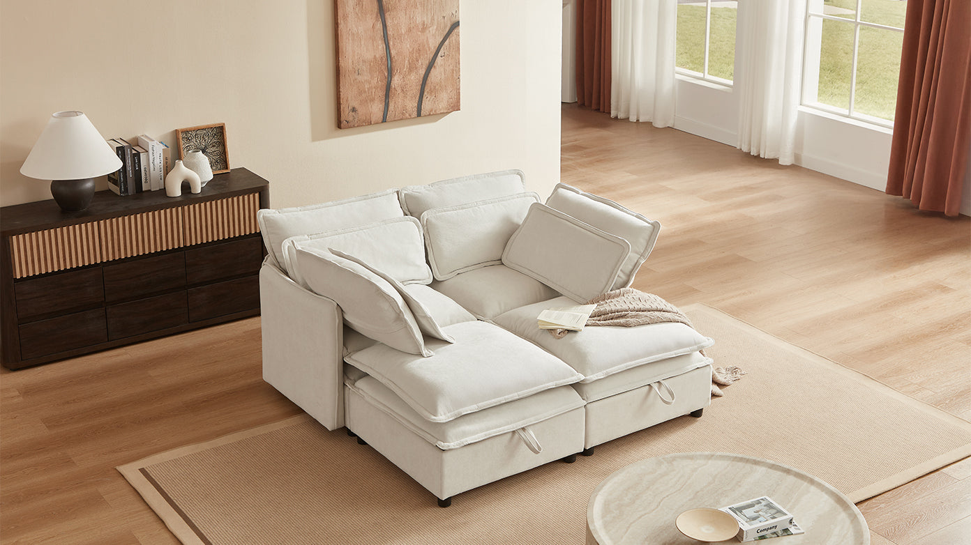 Double-Layer Cushion Modular Sofa 4-Seater with Storage Function