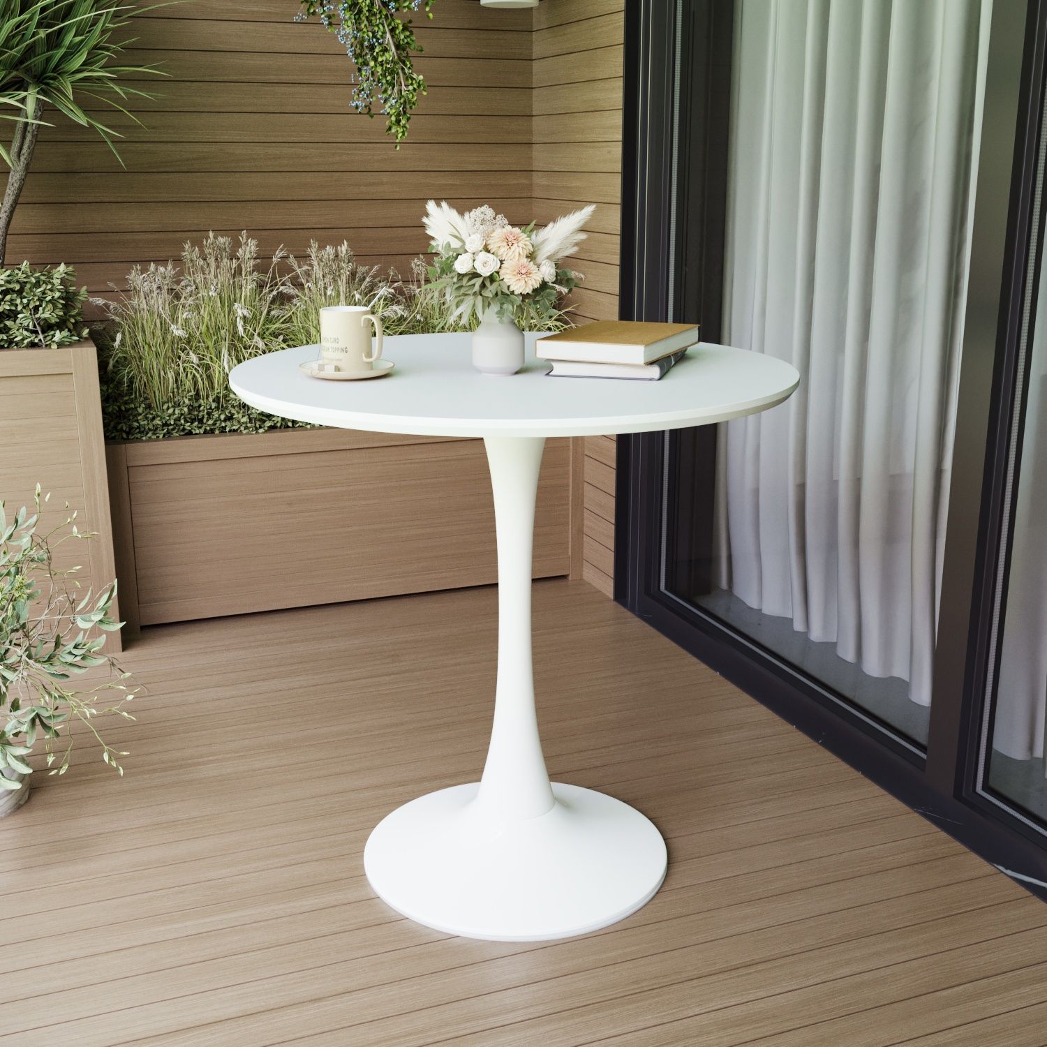 Mid-Century Round Dining Table With Pedestal Base For 2 - 4 People