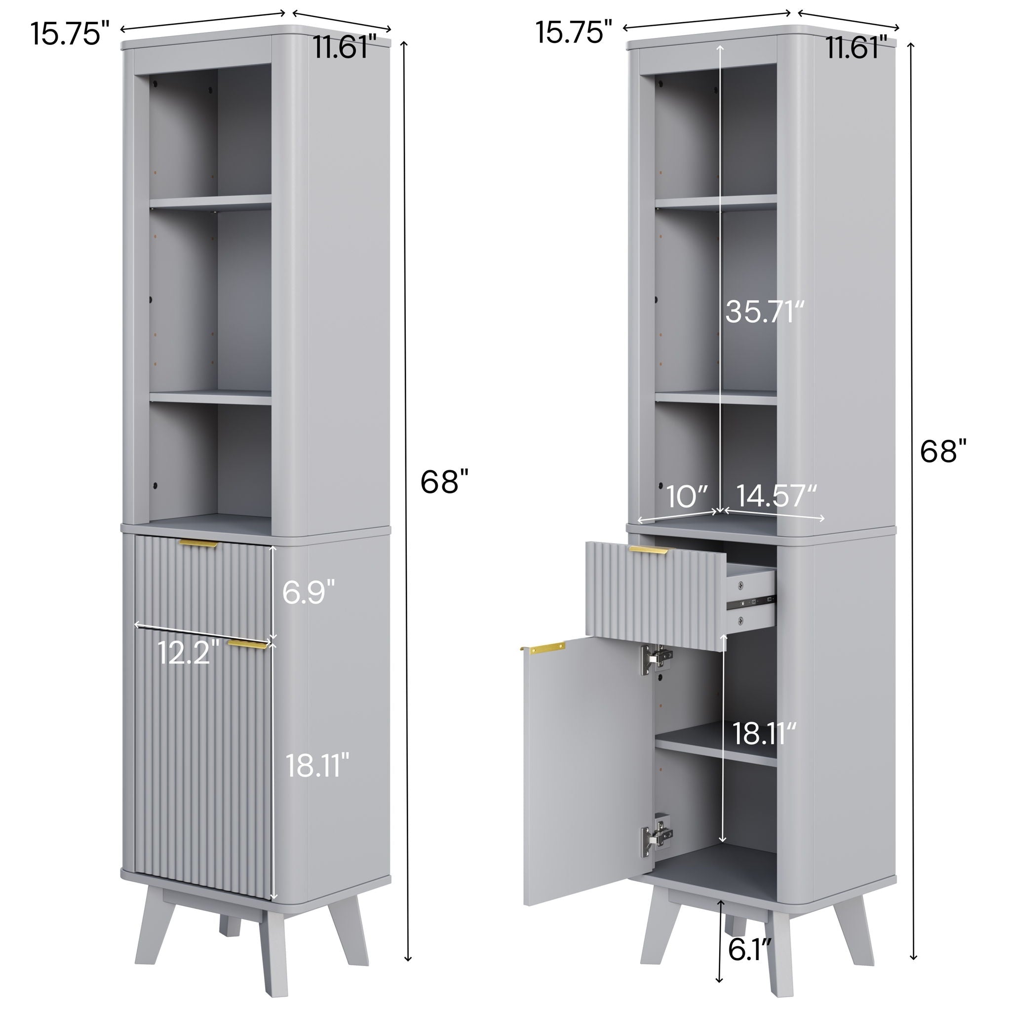 Tall Bathroom Storage Cabinet With Adjustable Shelves And 1 Drawer & Door