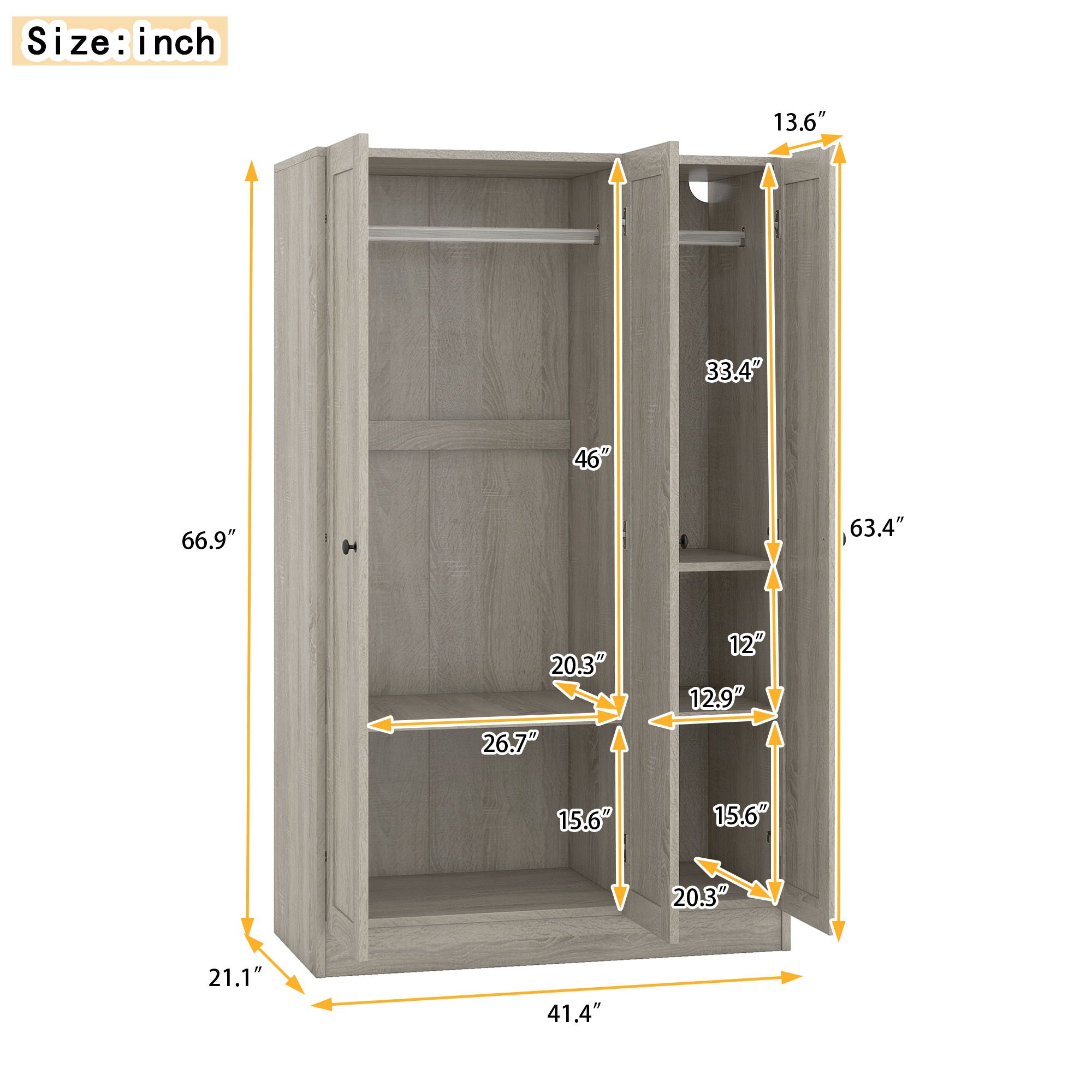 3 Door Shutter Wardrobe With Shelves