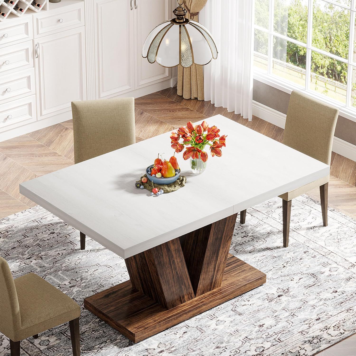 Dining Table With Pedestal Base For 4 - 6 People