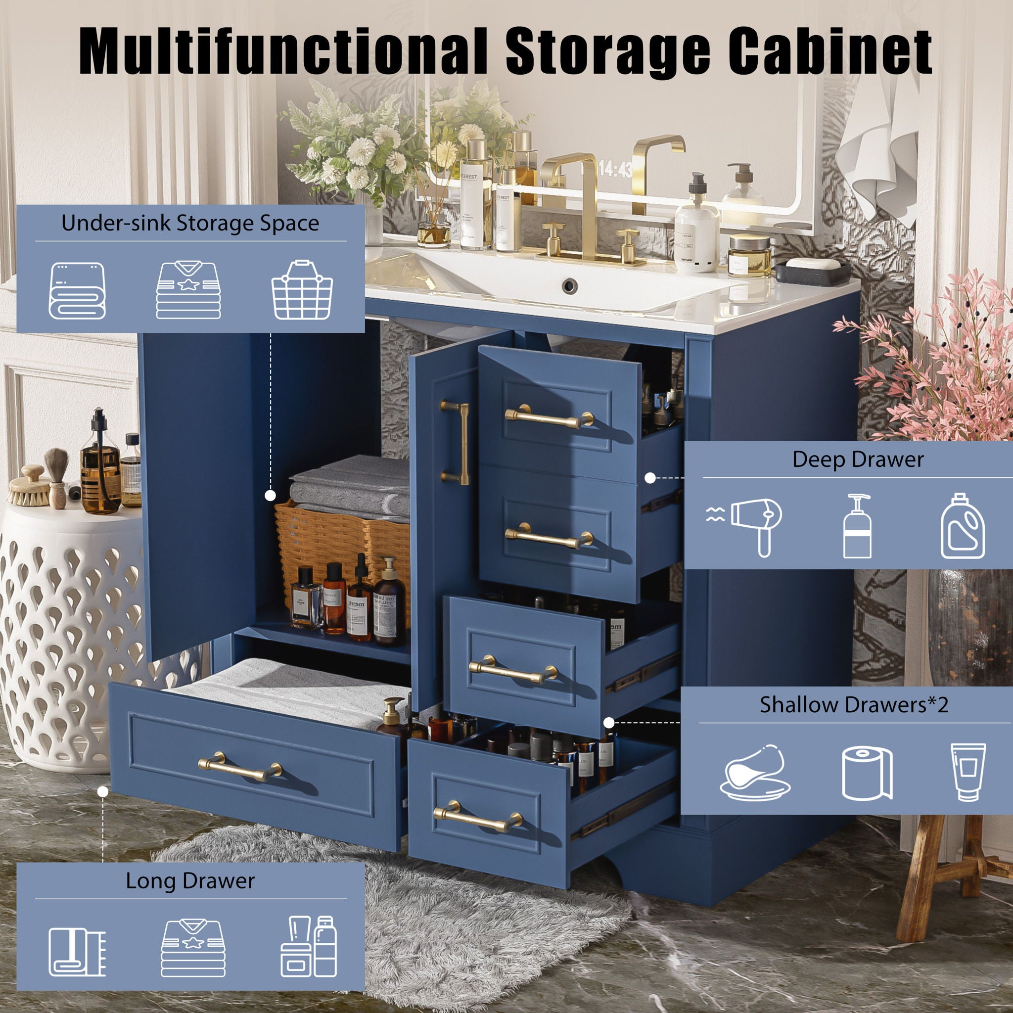 Traditional Bathroom Vanity With Soft Close Doors And Drawers