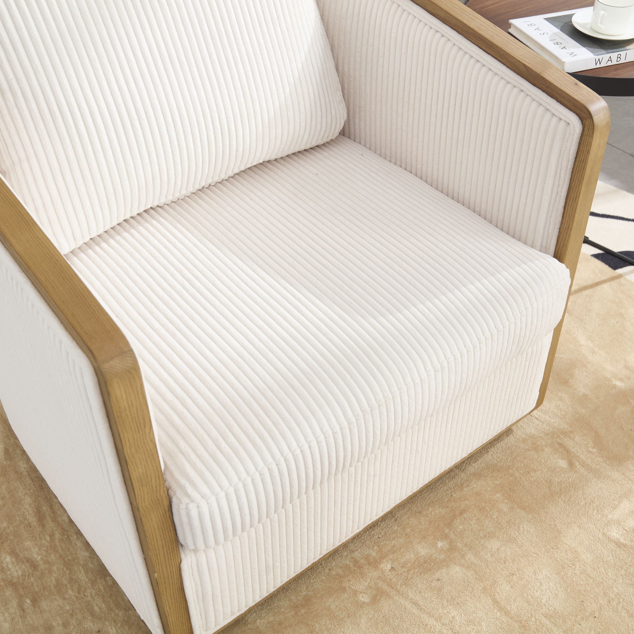 Corduroy Barrel Chair, 360 Degree Swivel