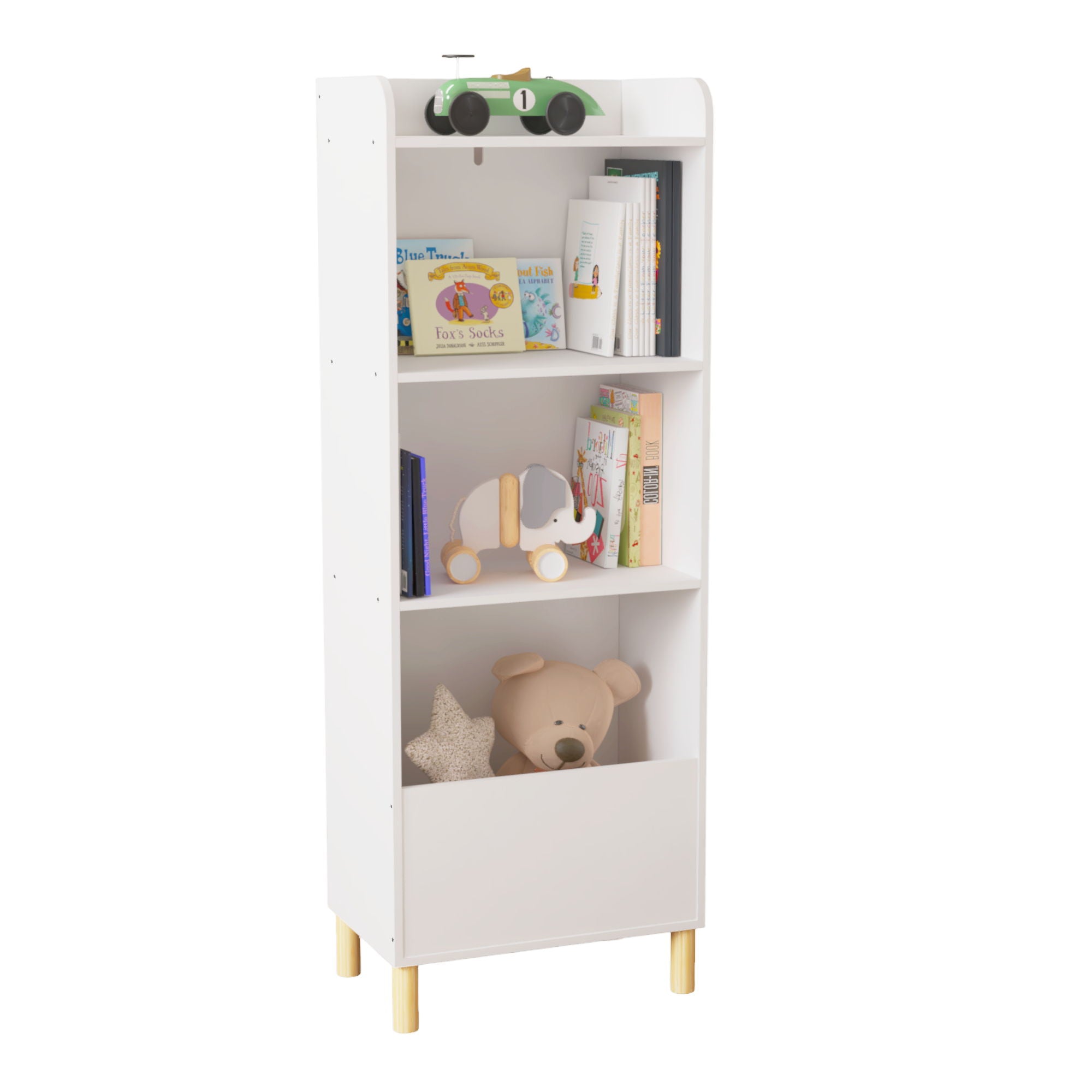 4 Tier Bookcase, Book Display With Safety Restraint, Storage Cabinet For Playroom - White