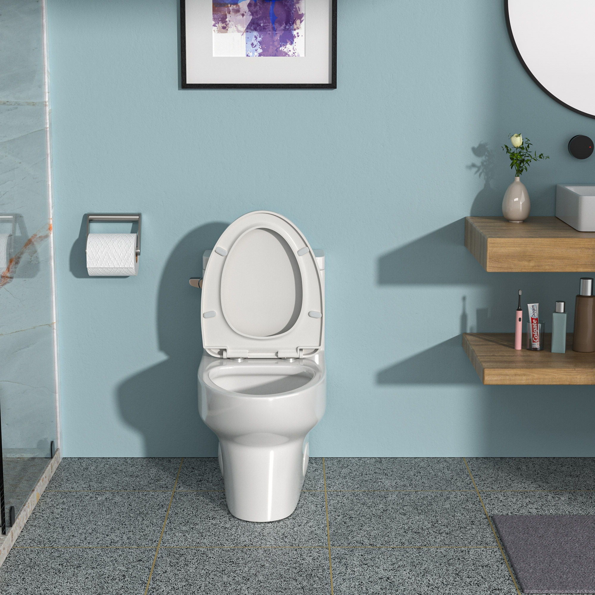 Modern Ceramic 1 Piece Toilet With Single Flush And Soft Closing Seat - White