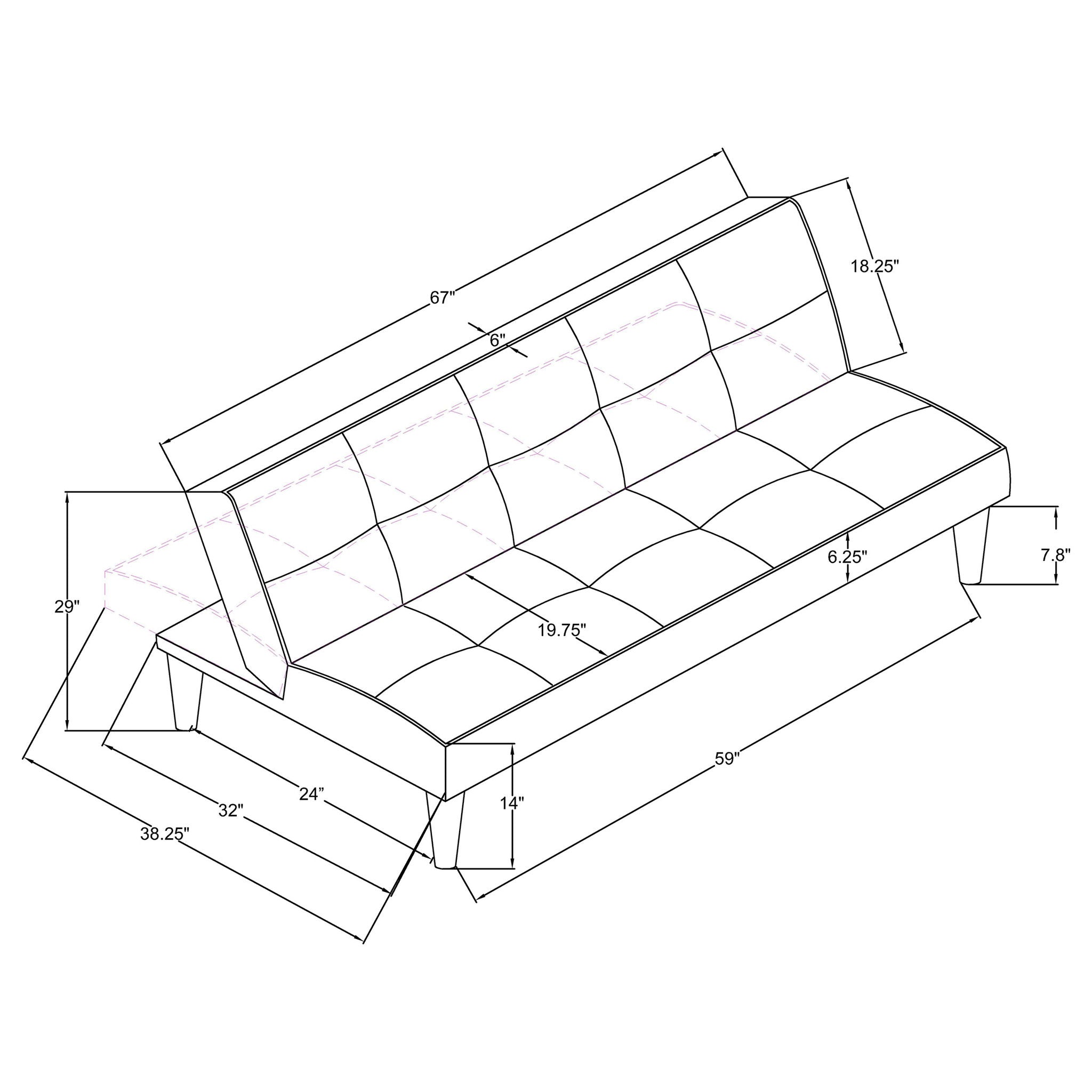 Cranston - Armless Sofa Bed With Contrast Piping - Black