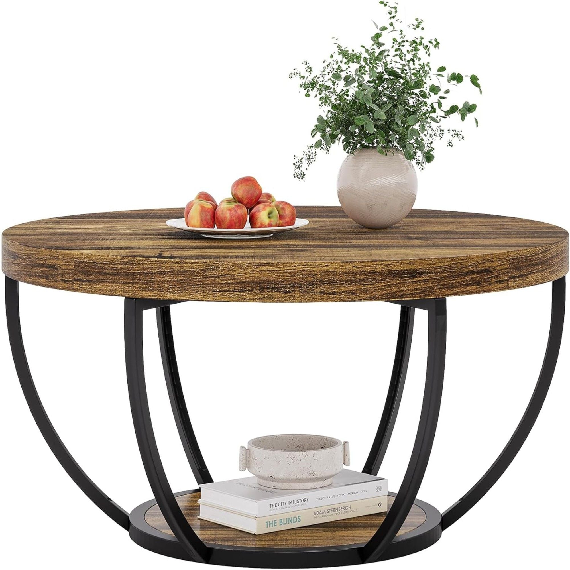 2 Tier Circle Coffee Table With Storage Shelves