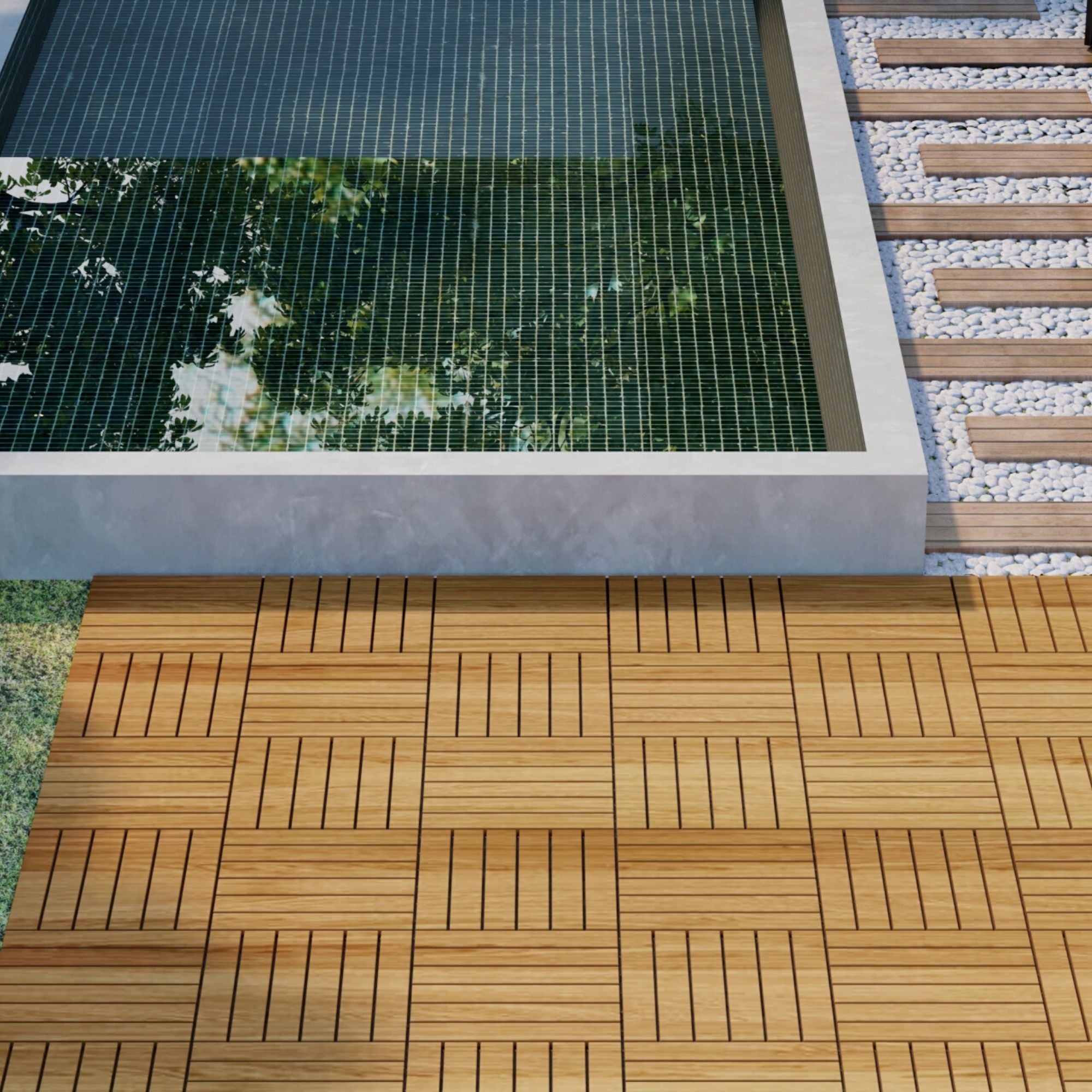 Interlocking Deck Tiles Striped Pattern, Waterproof Anti Mildew Brown