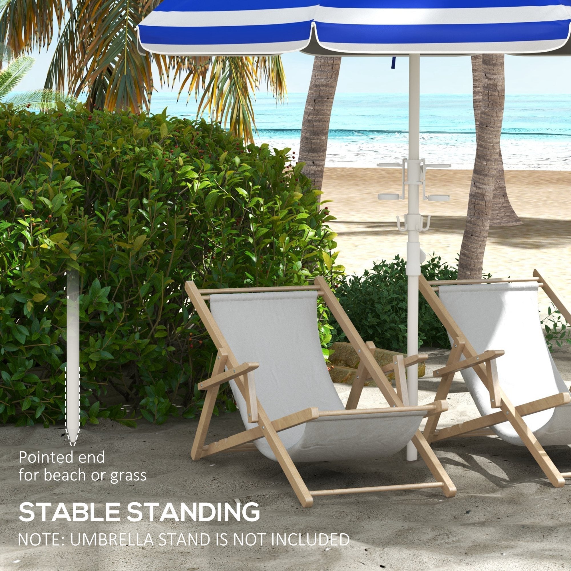 5.7' portable beach umbrella with tilt, adjustable height, 2 cup holders & hooks, uv 40+ with vented canopy, blue white stripe